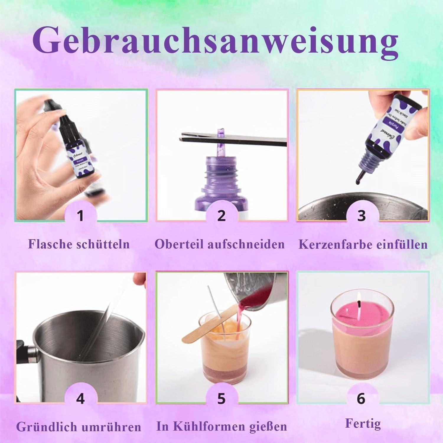 Kerzenwachs Farbe, 12 Farben Flüssig Kerzenfarbe für Kerzen Selber Machen, Kerze Farbe, Kerzen Selber Machen Set, für Sojawachs, Gelwachs, Paraffin
