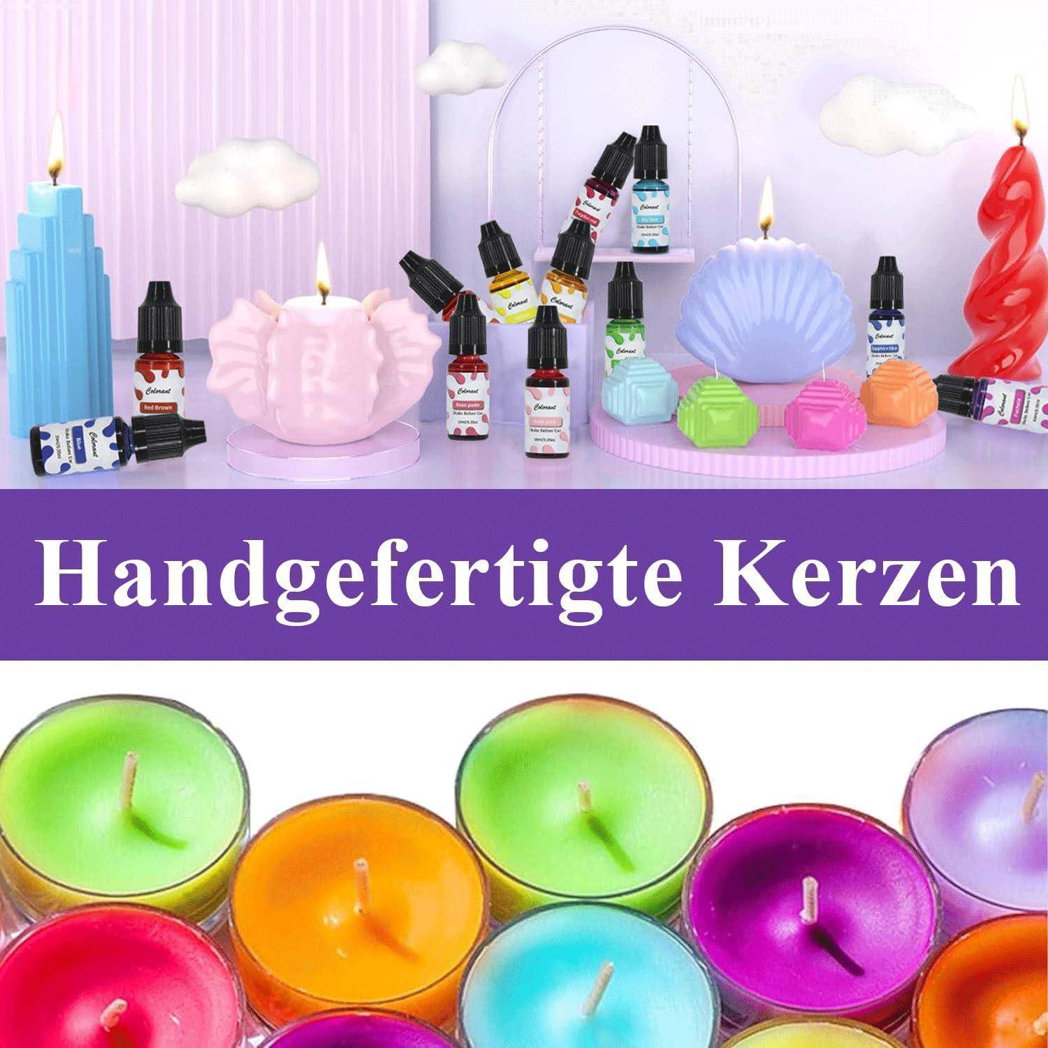 Kerzenwachs Farbe, 12 Farben Flüssig Kerzenfarbe für Kerzen Selber Machen, Kerze Farbe, Kerzen Selber Machen Set, für Sojawachs, Gelwachs, Paraffin