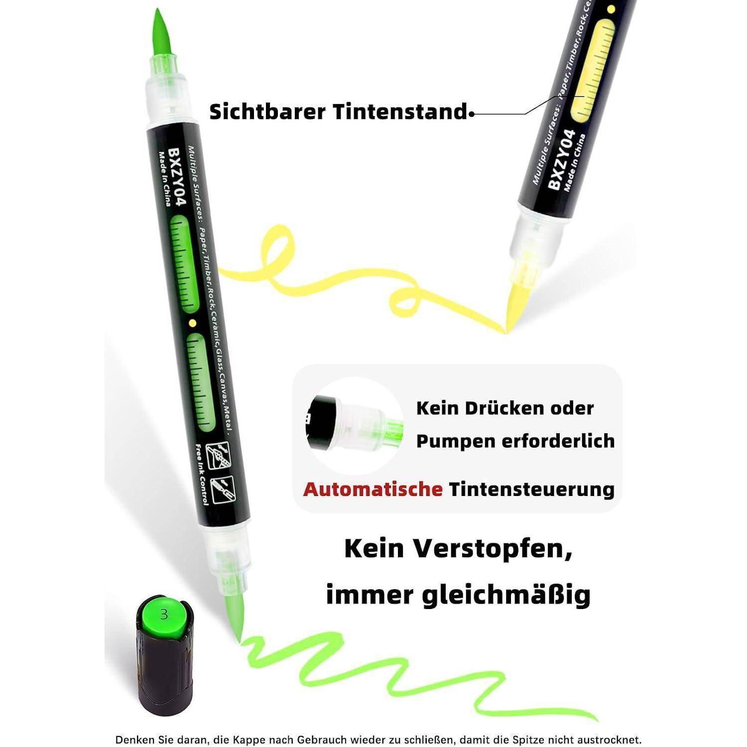 AEDAGA 24 Acrylstifte mit App, 48 Farben Doppelspitze Acrylic Marker Set | Automatische Tintensteuerung | Vielseitig einsetzbar | Farbcode | Starke