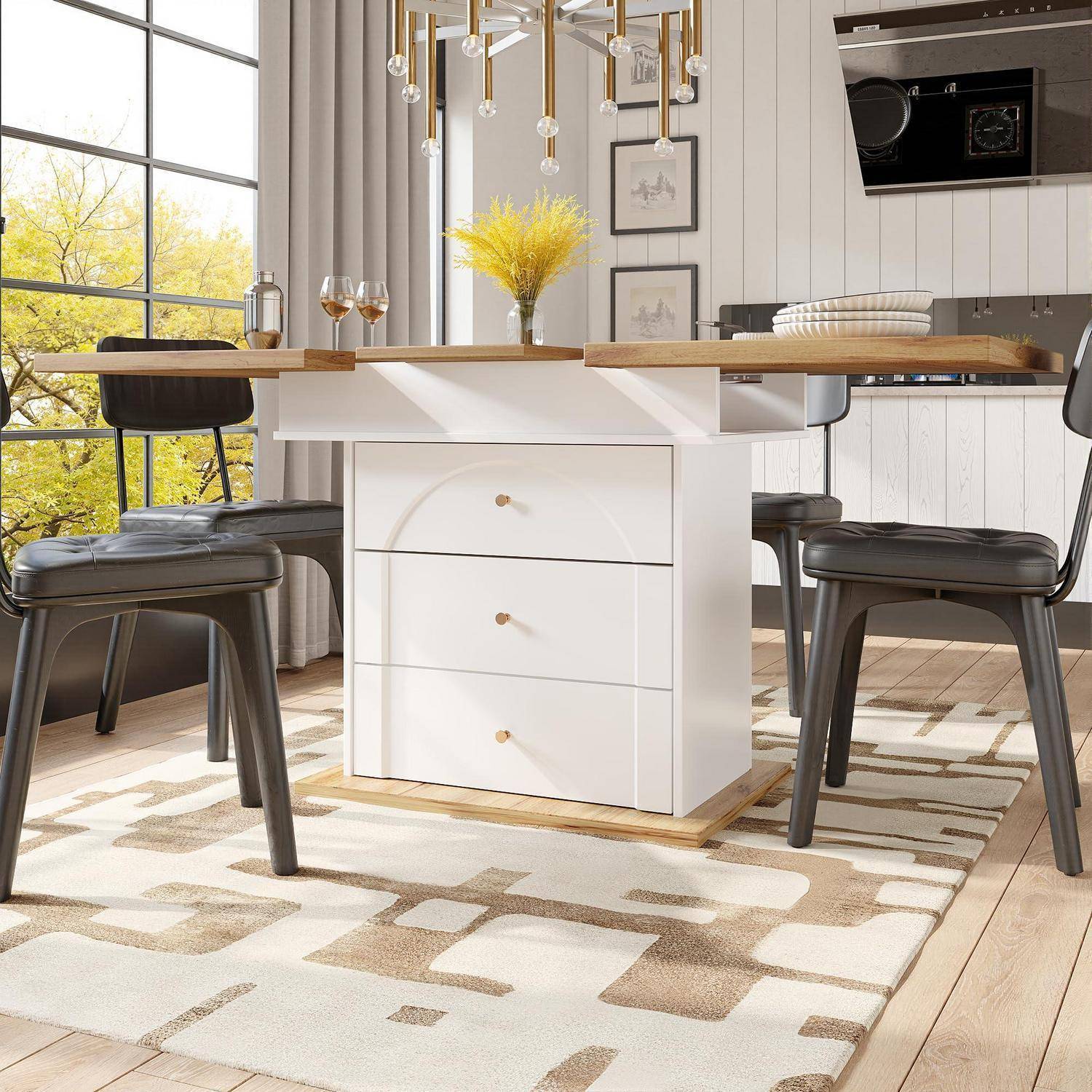 Esstisch Teleskoptisch(110-140×80cm),klappbarer Küchentisch für 4-6 Personen,Ausziehbarer Esstisch,platzsparender Küchentisch,für Küche und Wohn