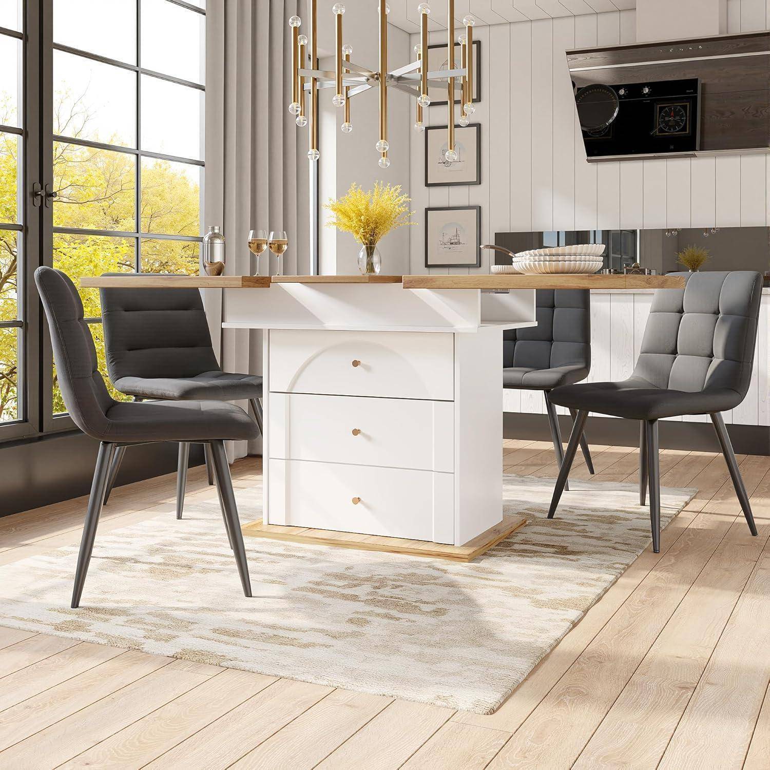 Esstisch Teleskoptisch(110-140×80cm),klappbarer Küchentisch für 4-6 Personen,Ausziehbarer Esstisch,platzsparender Küchentisch,für Küche und Wohn