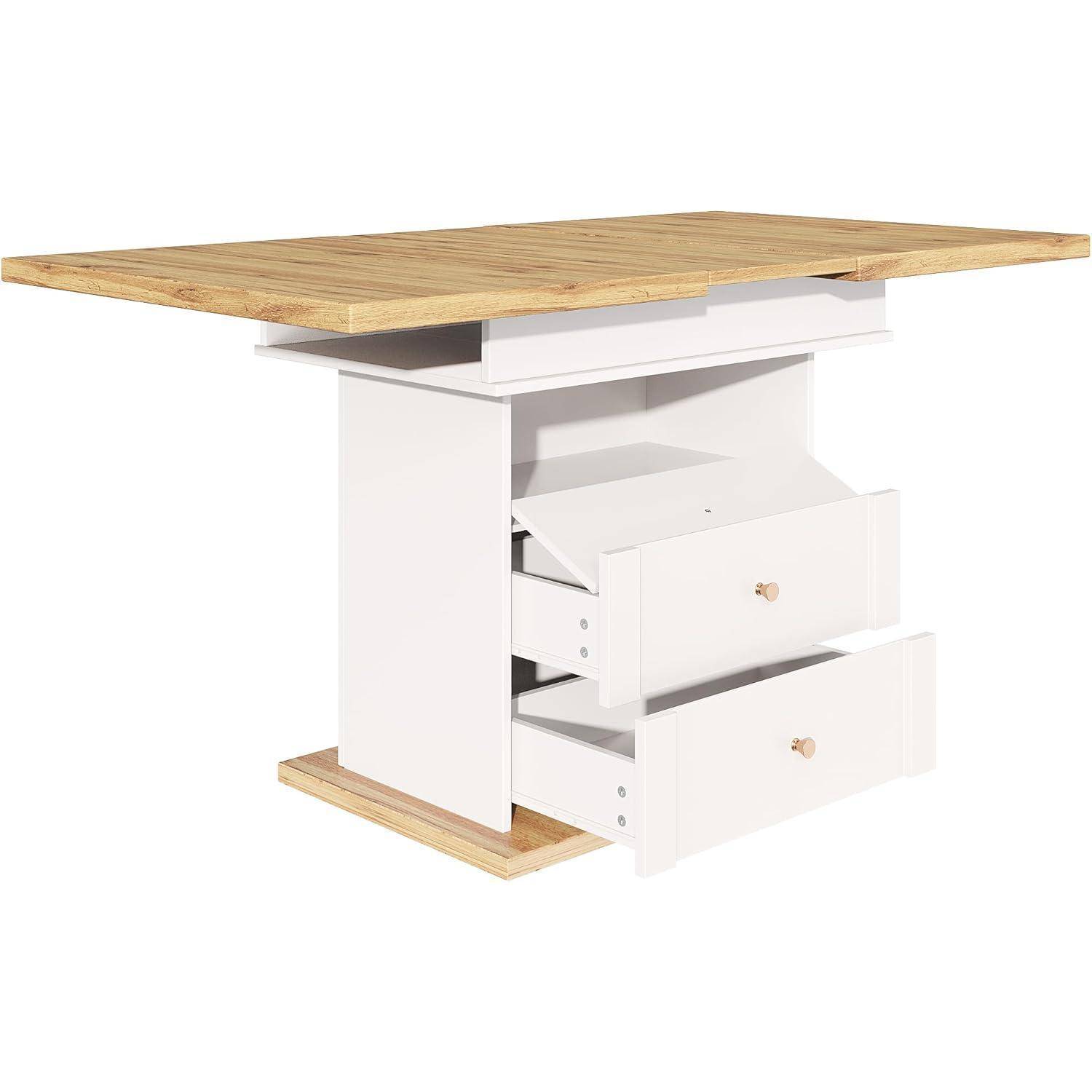 Esstisch Teleskoptisch(110-140×80cm),klappbarer Küchentisch für 4-6 Personen,Ausziehbarer Esstisch,platzsparender Küchentisch,für Küche und Wohn