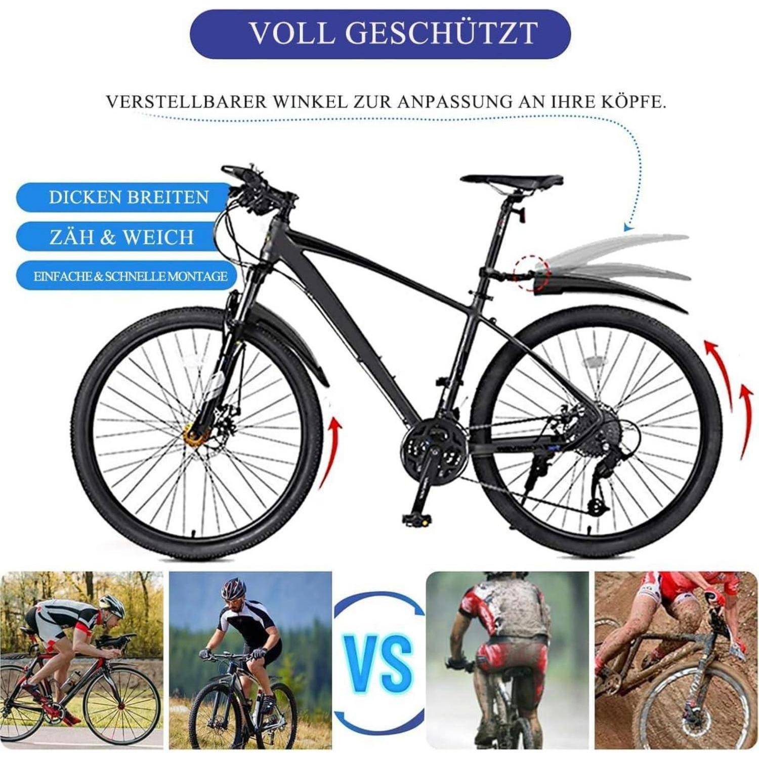 Fahrrad Schutzbleche Set - Vorder- und Hinterrad Schutzblech für Mountainbike und Rennrad, Einstellbare Winkel, Einfache Installation, Geeignet für