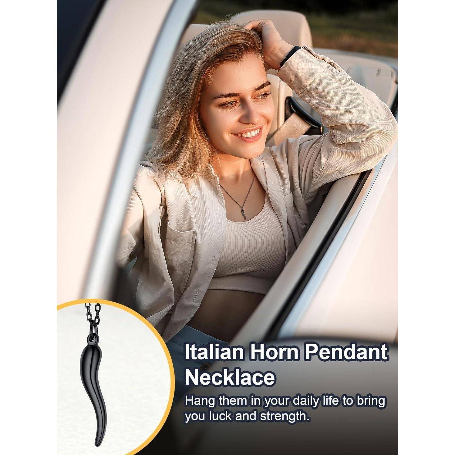 U7 Herren Damen Collier 3D Italienisches Horn Halskette Cornicello Charm Anhänger Kette 316L Edelstahl Hornkette Glücksbringer Amulett Glückschmuck