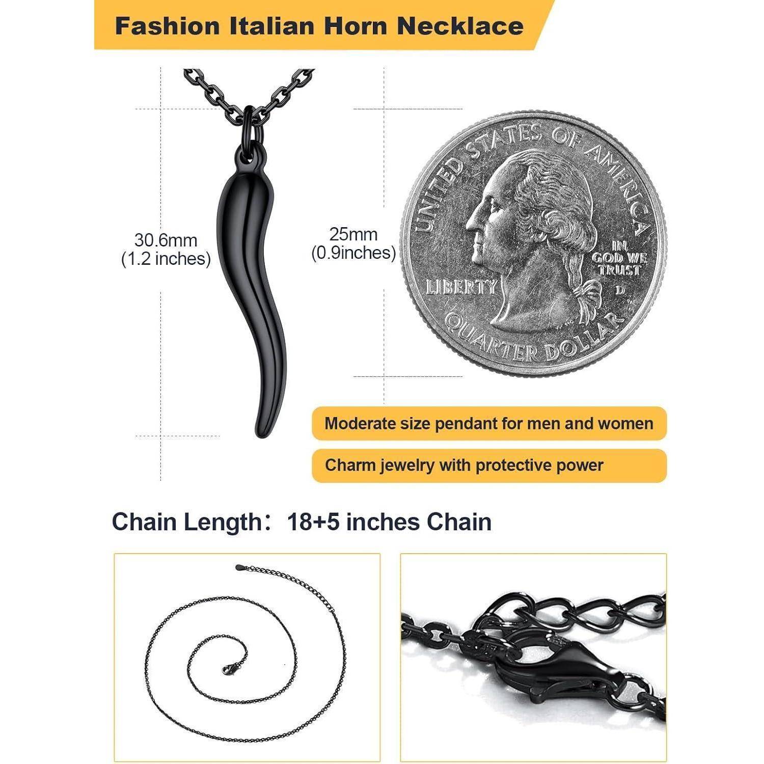 U7 Herren Damen Collier 3D Italienisches Horn Halskette Cornicello Charm Anhänger Kette 316L Edelstahl Hornkette Glücksbringer Amulett Glückschmuck