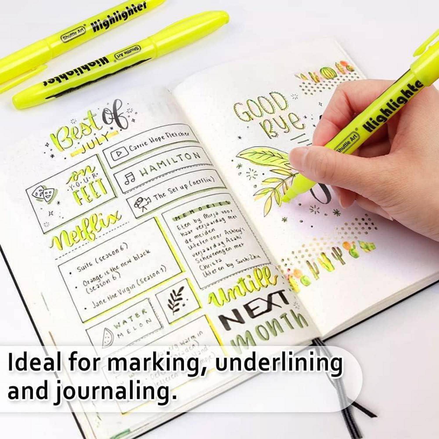 Shuttle Art Textmarker Set, 30 Stück Gelb Highlighter, Leuchtende Farben | Keilspitze, Schnell Trocknend, Ungiftig, für Erwachsene und Kinder, für