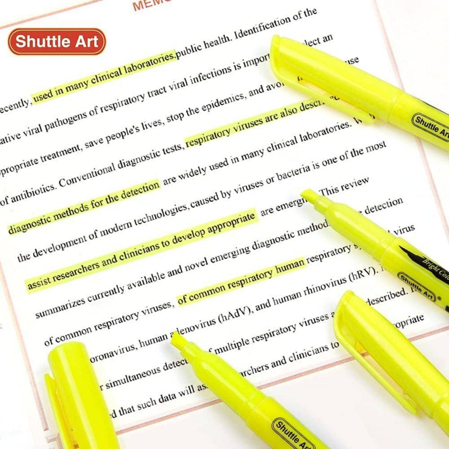 Shuttle Art Textmarker Set, 30 Stück Gelb Highlighter, Leuchtende Farben | Keilspitze, Schnell Trocknend, Ungiftig, für Erwachsene und Kinder, für