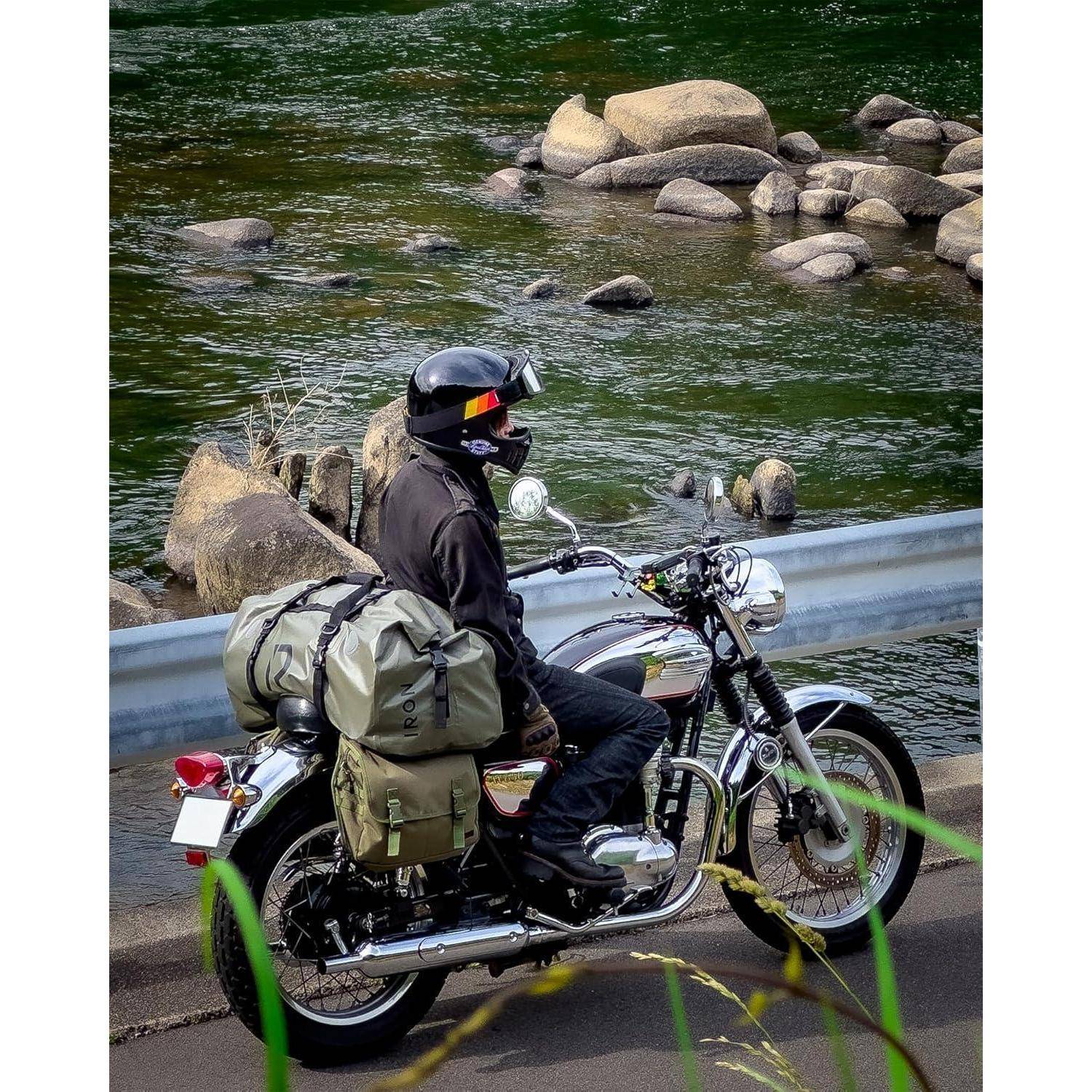BORLENI Motorrad Hecktasche Gepäckrolle wasserdicht 50L – Premium Motorradtasche mit Rolltop, Reflektoren &amp; MOLLE-System, als Reisetasche/Satteltas