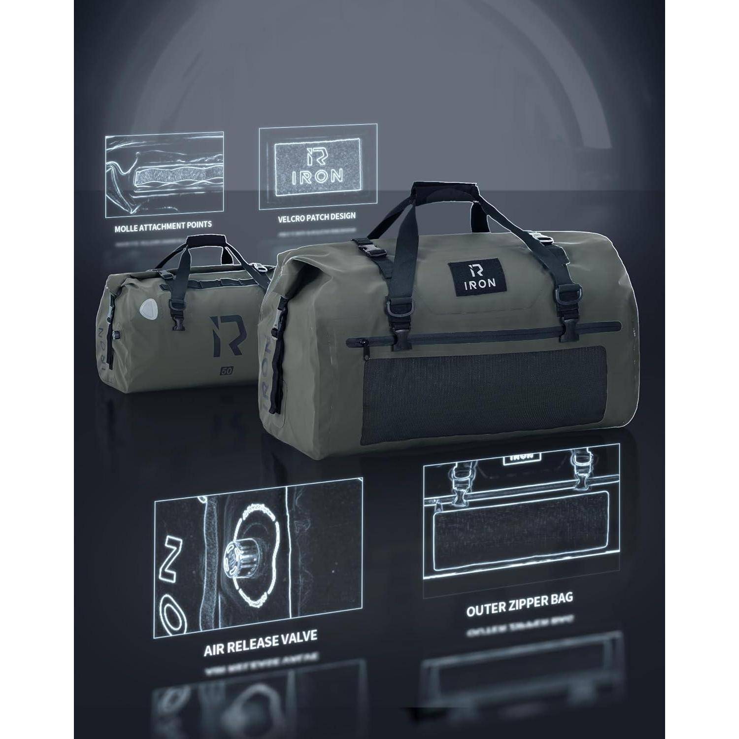 BORLENI Motorrad Hecktasche Gepäckrolle wasserdicht 50L – Premium Motorradtasche mit Rolltop, Reflektoren &amp; MOLLE-System, als Reisetasche/Satteltas