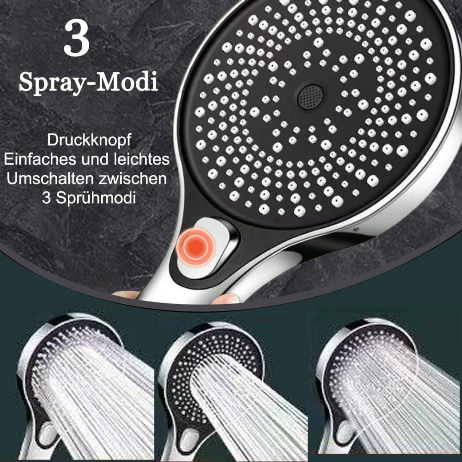 Hochdruck Duschkopf mit Schlauch 1.5m, wassersparender Handbrause mit 3 Strahlarten (Relaxation Version), 120mm Duschbrause mit Antikalk-Funktion