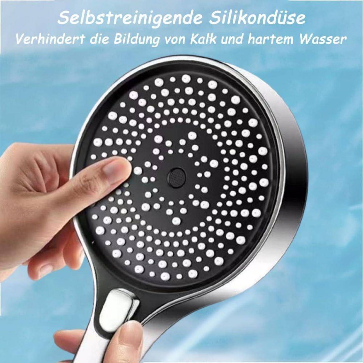 Hochdruck Duschkopf mit Schlauch 1.5m, wassersparender Handbrause mit 3 Strahlarten (Relaxation Version), 120mm Duschbrause mit Antikalk-Funktion