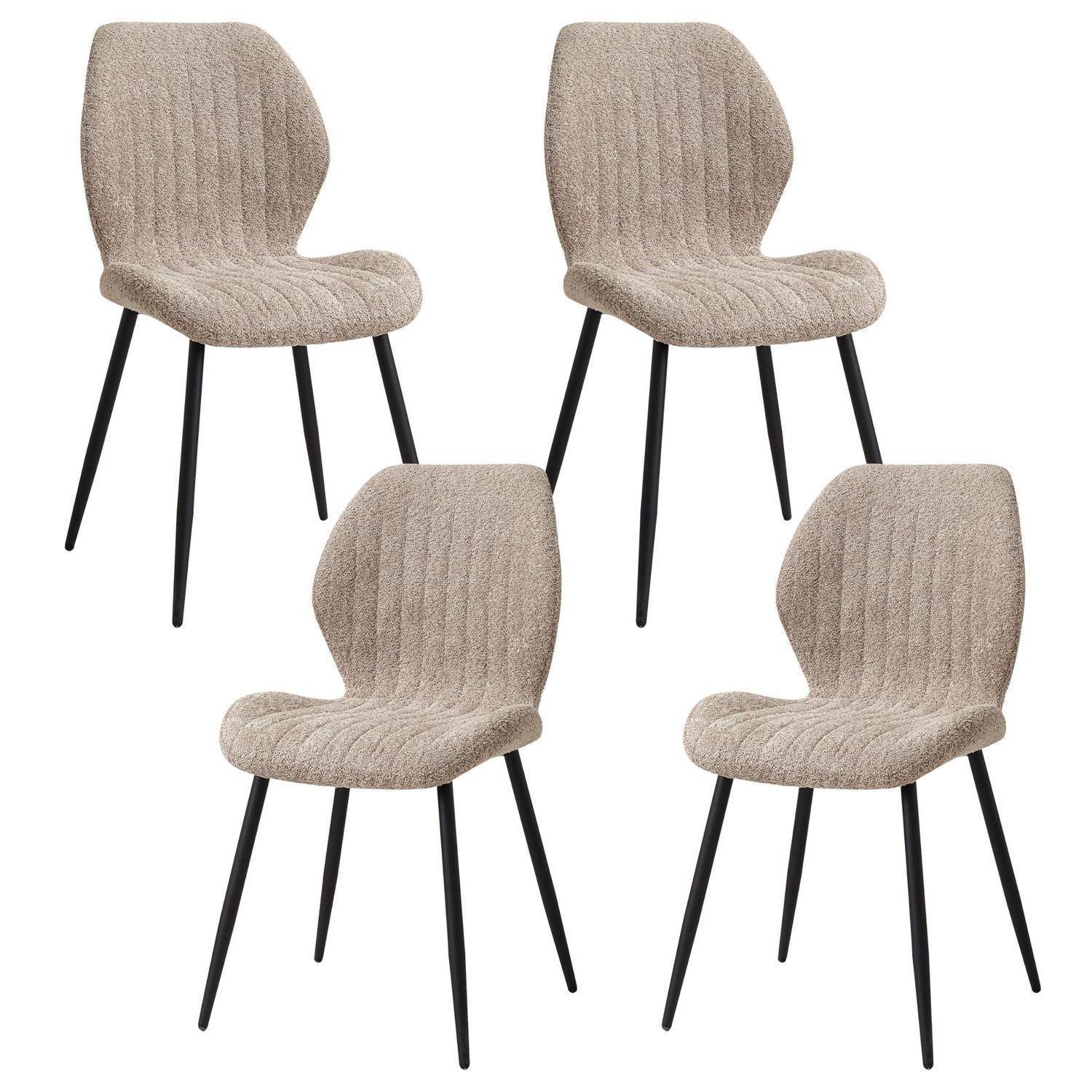 4er Set Esszimmerstühle, Moderne Küchenstühle, Polsterstühle mit Metallbeinen, Stoffkissen mit Streifenmuster, Braun-ST Braun-st 4er set