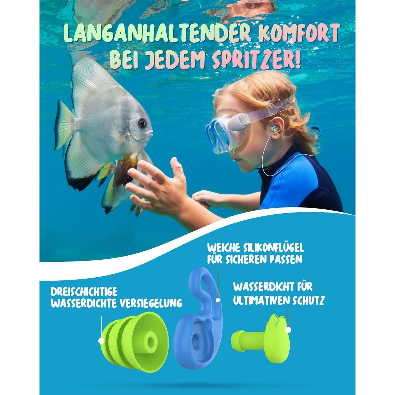 Hearprotek 2 Paar Ohrstöpsel für Kinder, 3-12 Jahre wiederverwendbar, aus Silikon, wasserdicht, Schutz für kleine Gehörgänge, für Dusche, Pool,