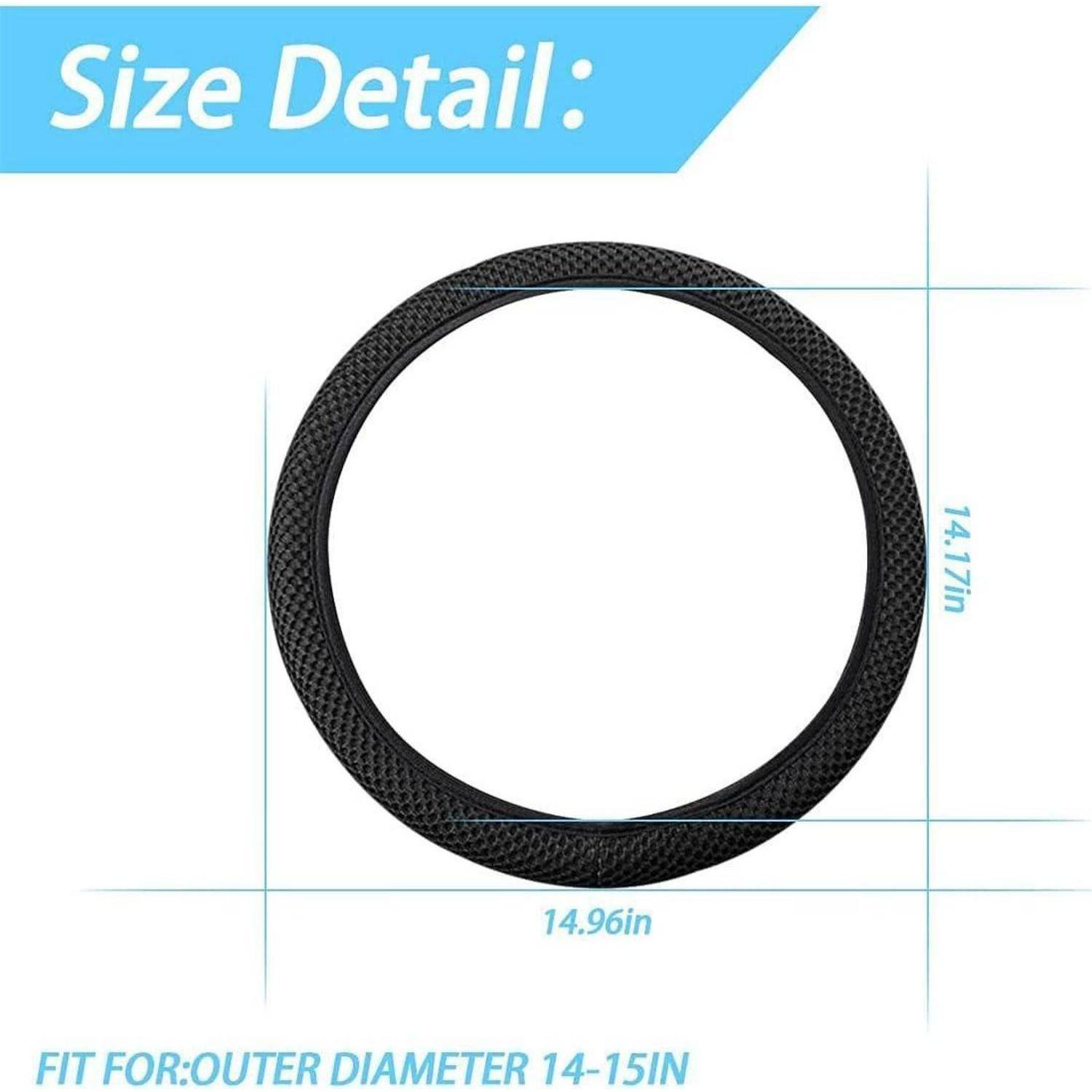 Größendetaildiagramm eines schwarzen runden Rings: Außendurchmesser 14,96 Zoll, Innendurchmesser 14,17 Zoll, passt auf Außendurchmesser 14-15 Zoll.