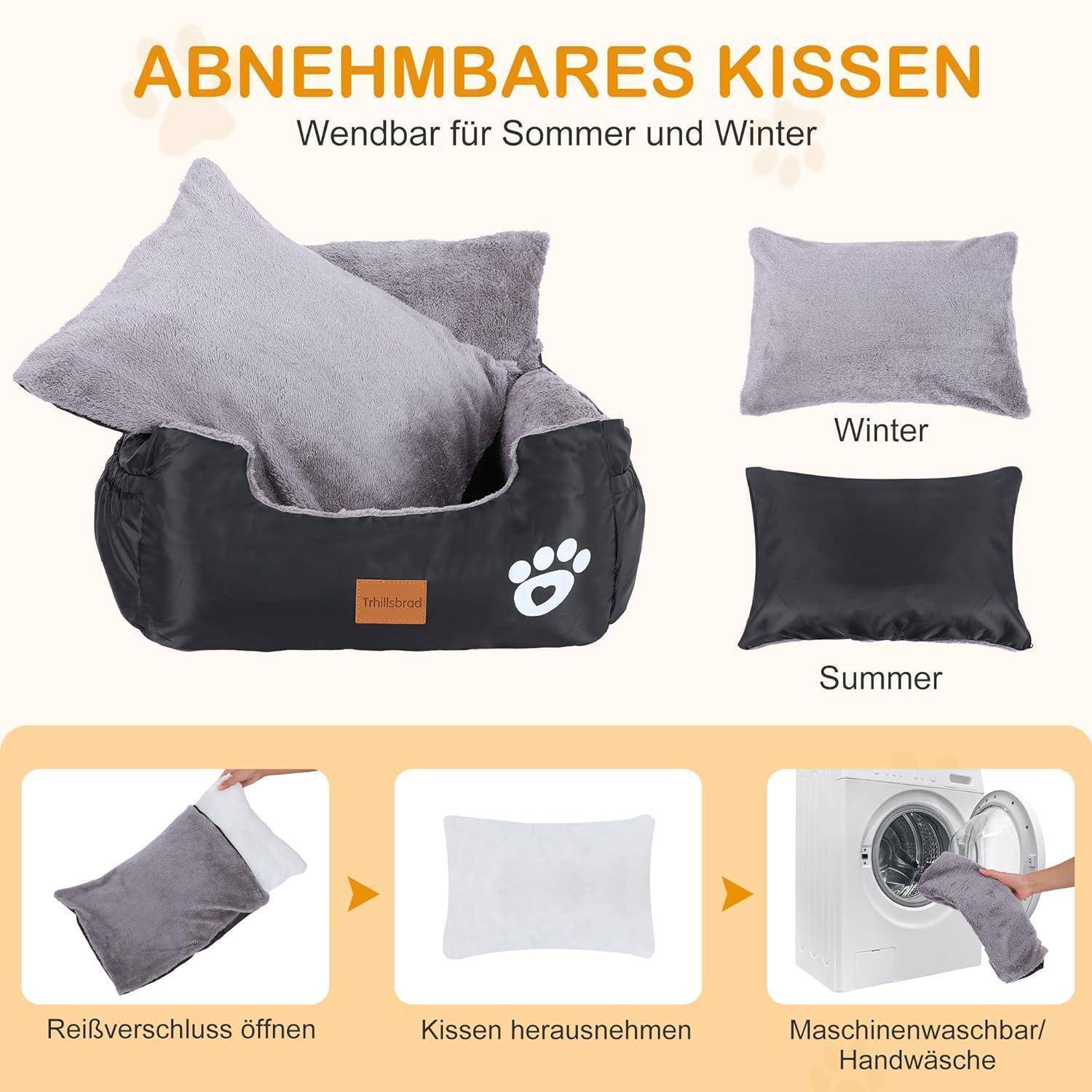 Hunde Autositz, 55x30x30cm, 1 Ansteckbare, Verstellbare Sicherheitsleinen, Auto-Hundebett für kleine Hunde, komplett Abnehmbarer und Waschbarer