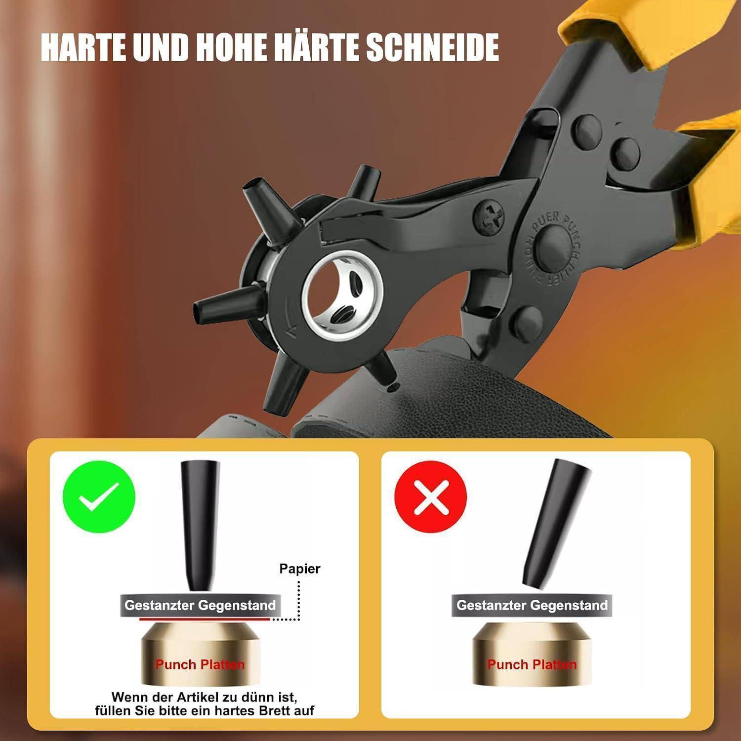 Diyife Lochzange, [Volles Set] Professionel Gürtel Locher mit Lochgrößen-Zifferblatt, Haushalt Revolverlochzange, mit Schleifstab, Für Gürtel, Ku