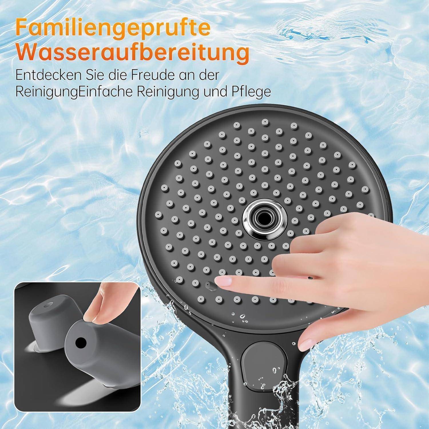 Duschkopf Groß Φ130mm mit 3 Strahlarten, Wassersparender Hochdruck Sparduschkopf mit Druckerhöhende Technologie 6,9 L/min, Antikalk Silikondüsen,