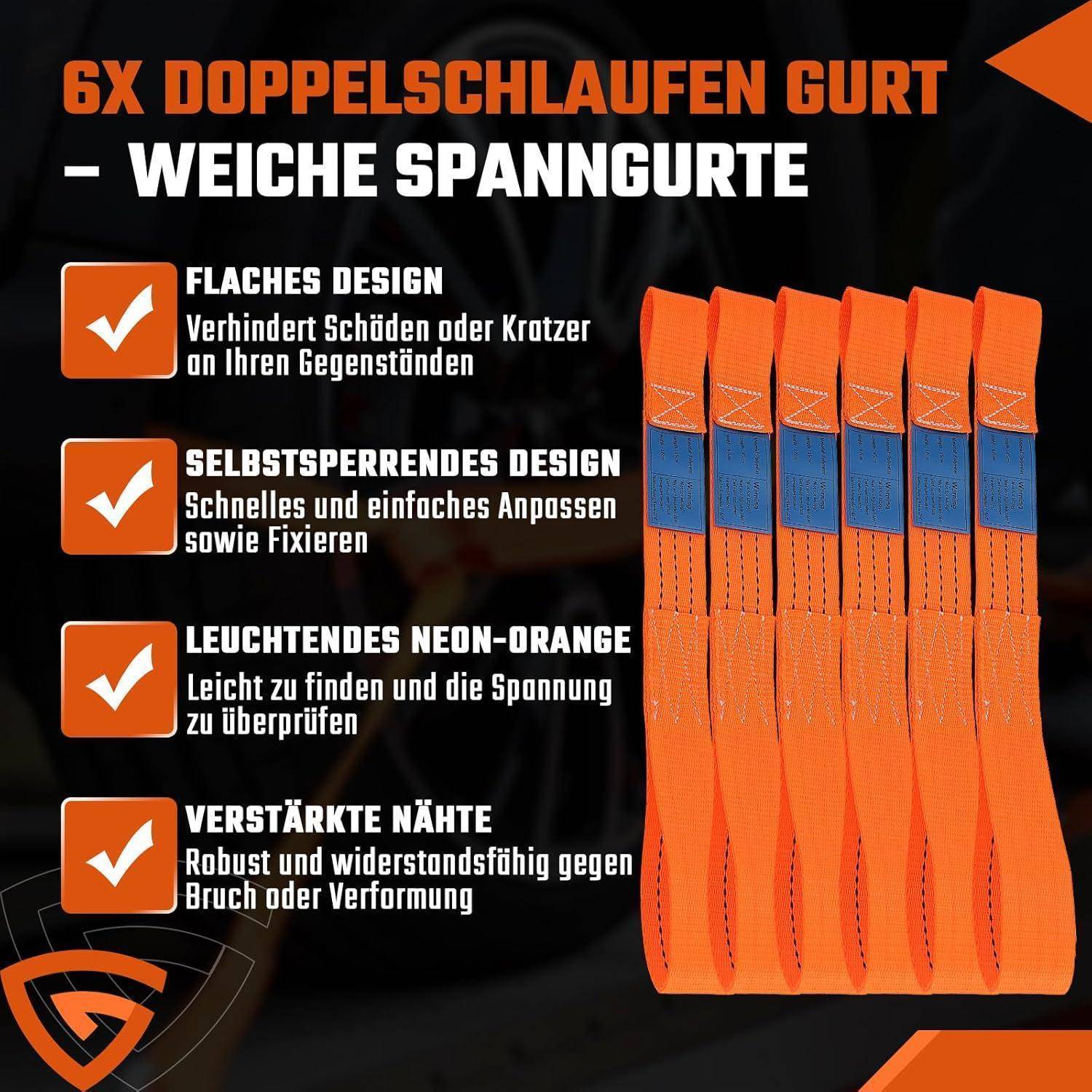 6TLG Gurtschlaufen 450x38mm, Zurrschlaufen 1000kg Spanngurte Schlaufe, Spanngurt 1.000 daN für Auto Motorrad Camping Klettern Aufhängung Transport
