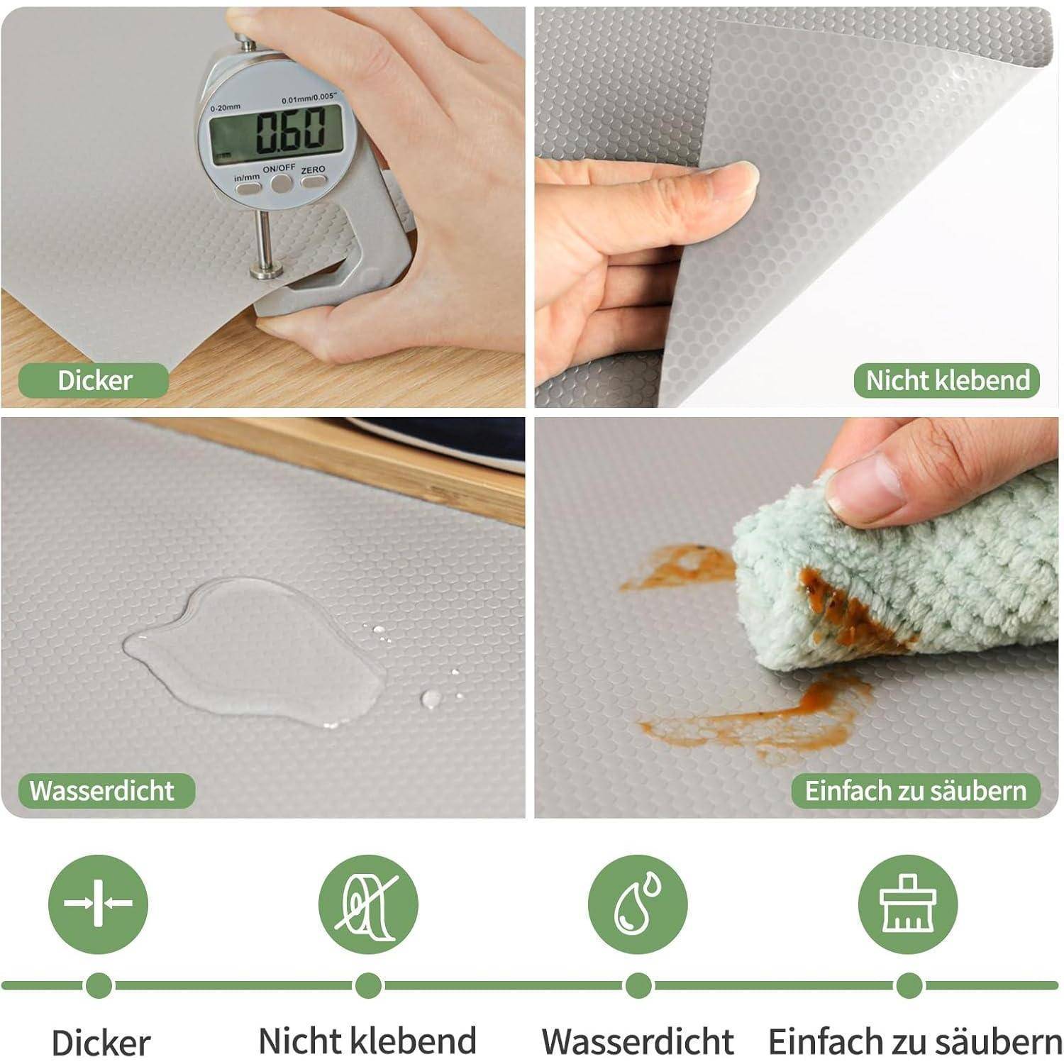 Infografik mit einer Schutzunterlage: dicker, nicht klebend, wasserdicht und leicht zu reinigen.