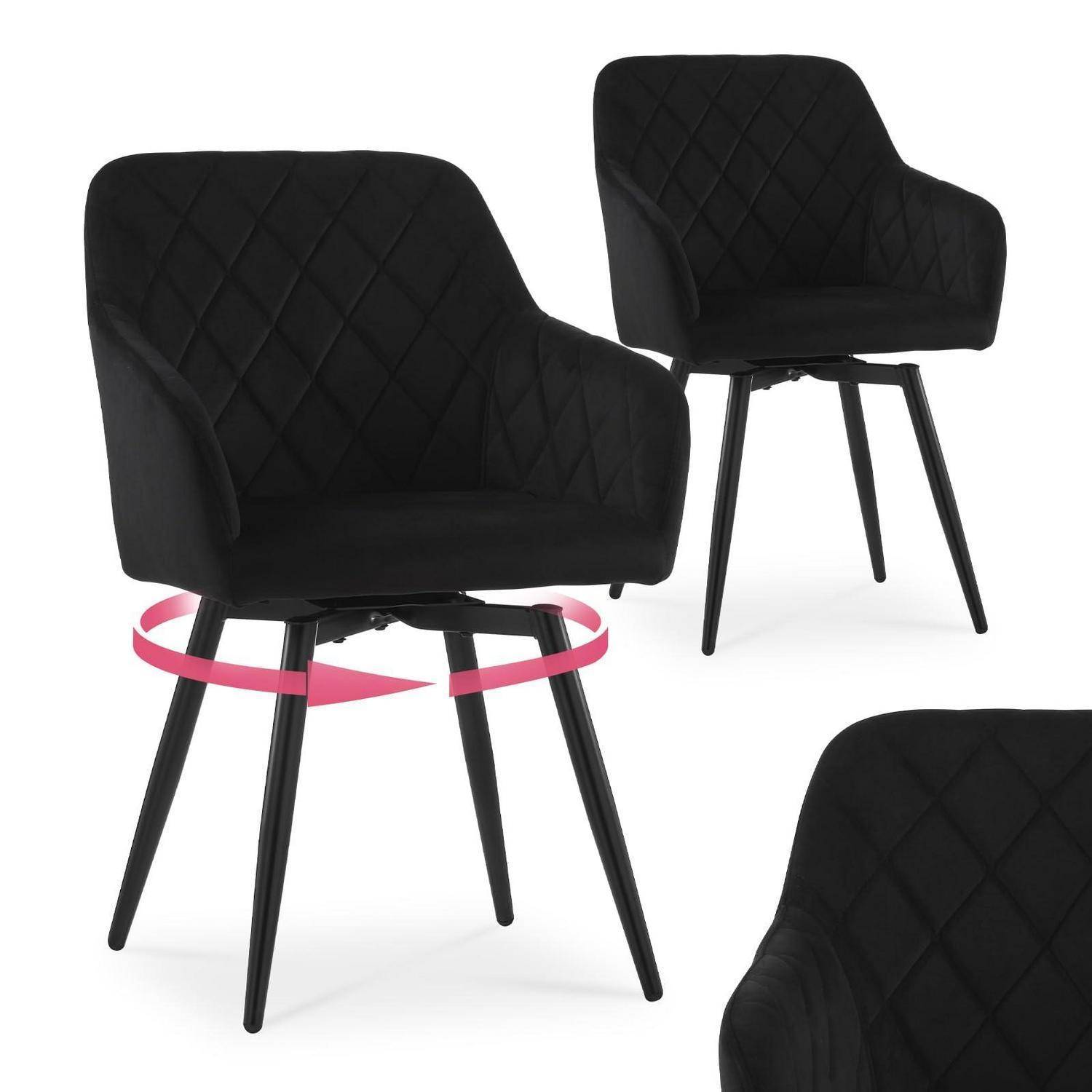 CLIPOP Esszimmerstühle Drehbar 2er Set mit Armlehne, Samt Polsterstuhl Gepolstert Sitz Küchenstuhl Drehstuhl Armlehnenstuhl für Esszimmer Wohnzimme