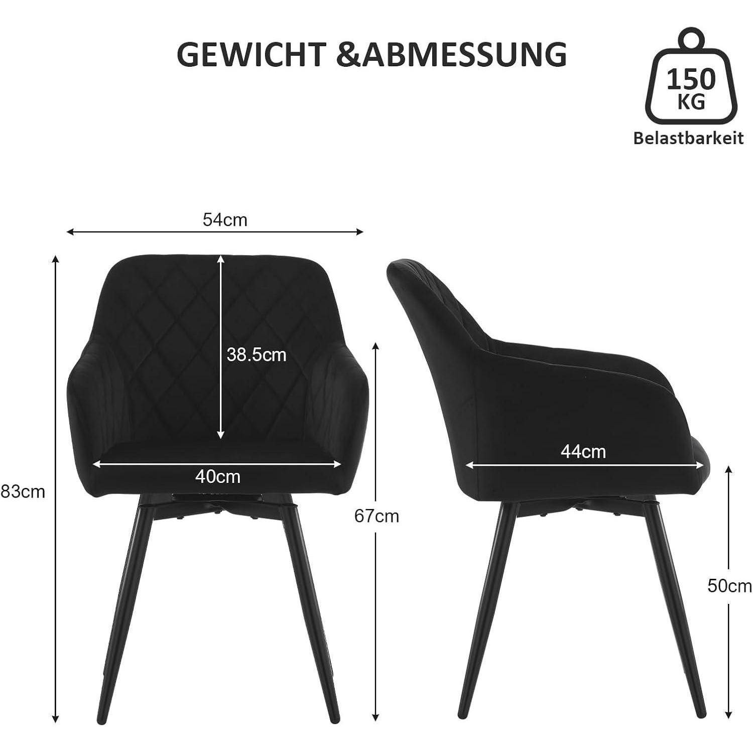 CLIPOP Esszimmerstühle Drehbar 2er Set mit Armlehne, Samt Polsterstuhl Gepolstert Sitz Küchenstuhl Drehstuhl Armlehnenstuhl für Esszimmer Wohnzimme