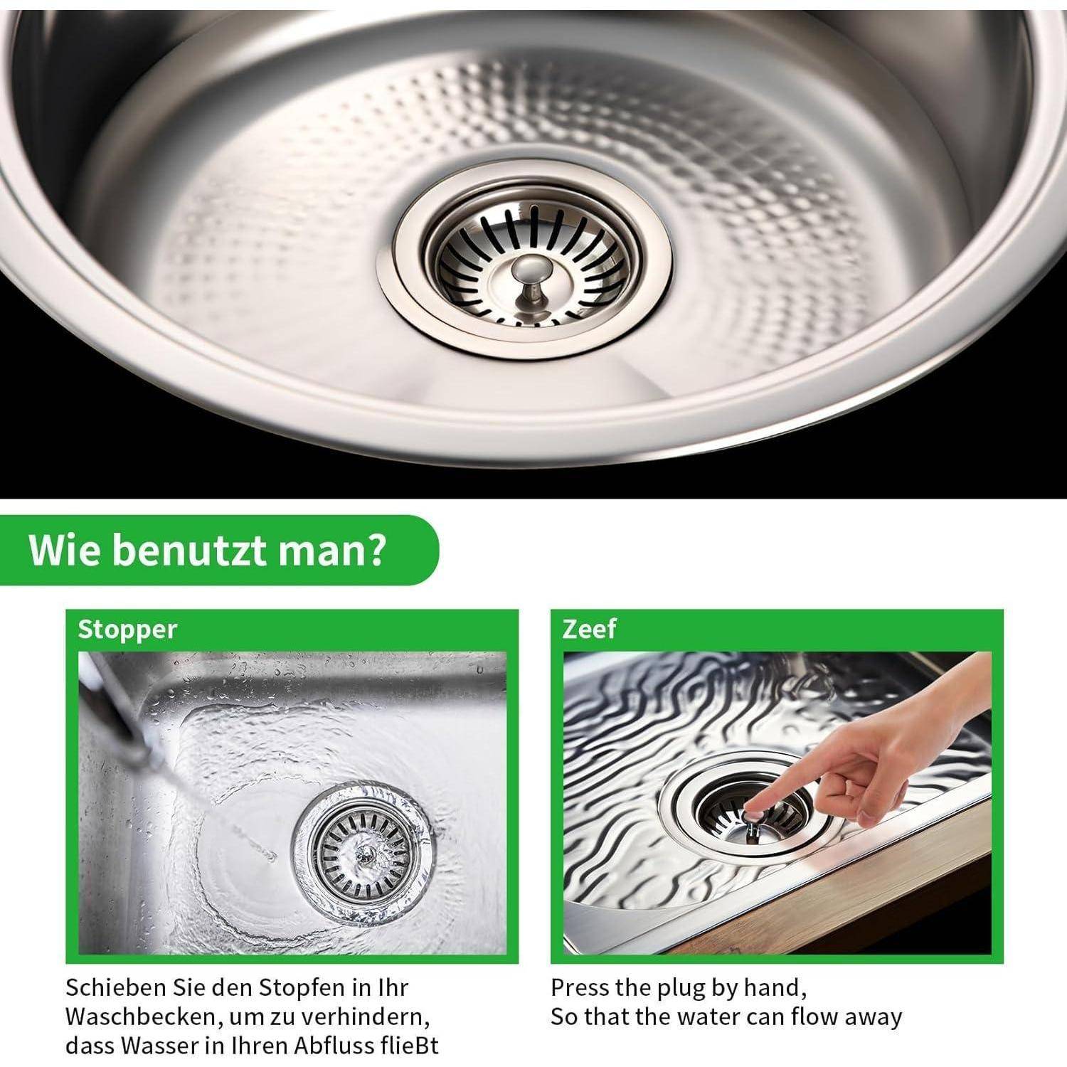 HUAERSICO Abflusssieb Küchenspüle Ø 81-82 mm - Siebkörbchen Abflussstopfen | Höhenverstellbarer Waschbeckenstöpsel - Spülbecken Stöpsel, für