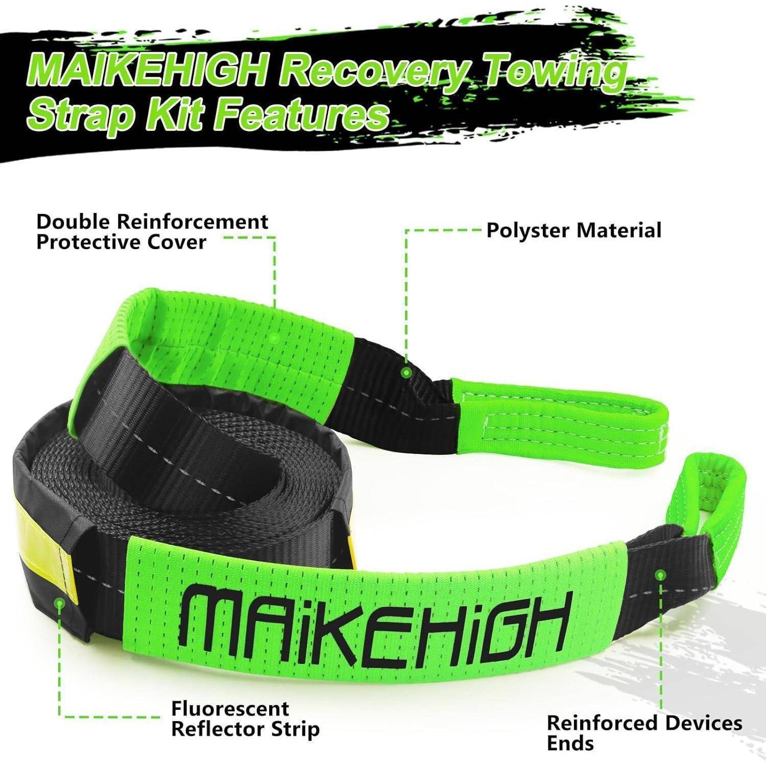 MAIKEHIGH Abschleppseil 5M x 5cm, 10 Tonnen (22,000 Lbs) Tow Rope Abschleppseile für Off-Road Recovery SUV mit 2 Verstärkten Haken, 2 Handschuhen (S