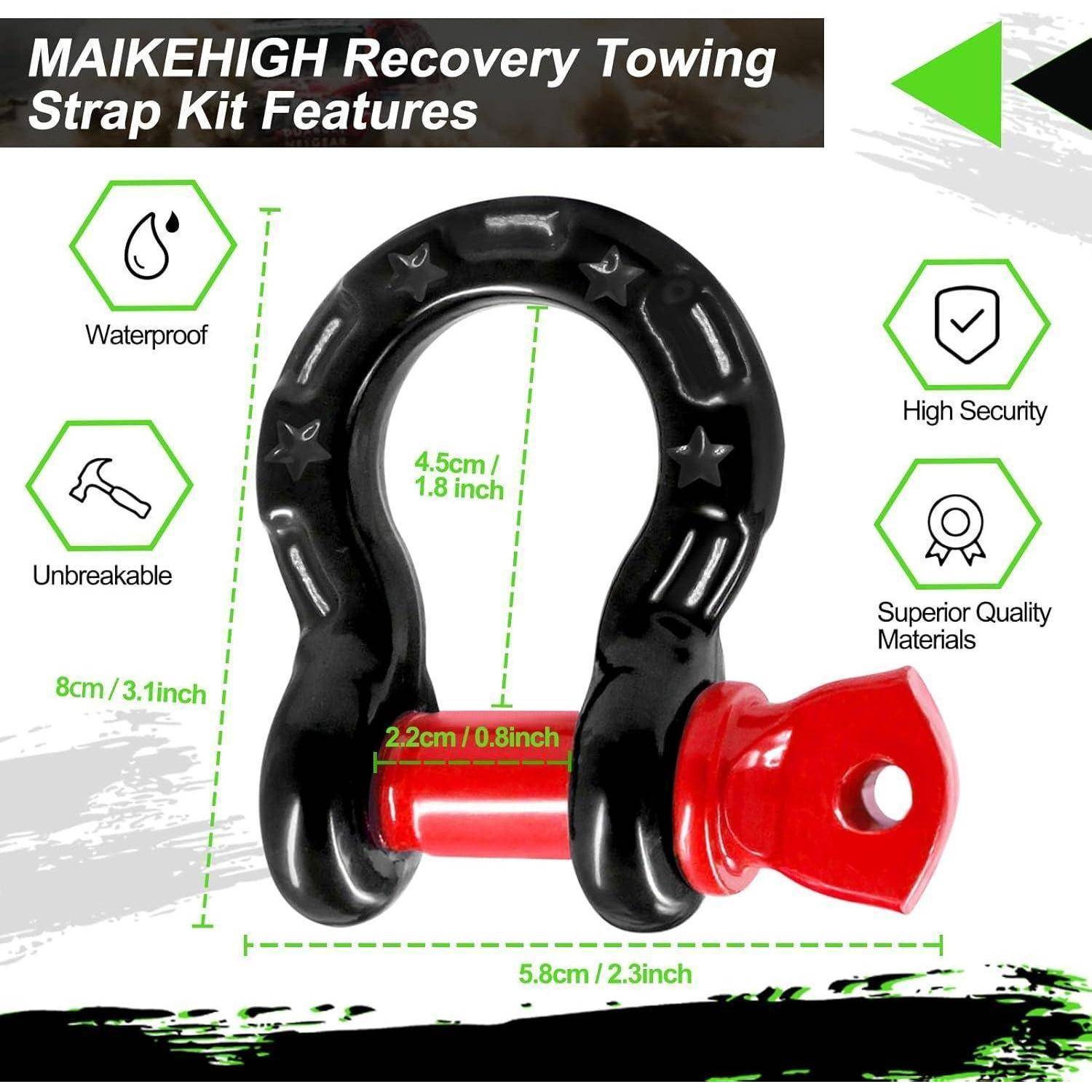 MAIKEHIGH Abschleppseil 5M x 5cm, 10 Tonnen (22,000 Lbs) Tow Rope Abschleppseile für Off-Road Recovery SUV mit 2 Verstärkten Haken, 2 Handschuhen (S