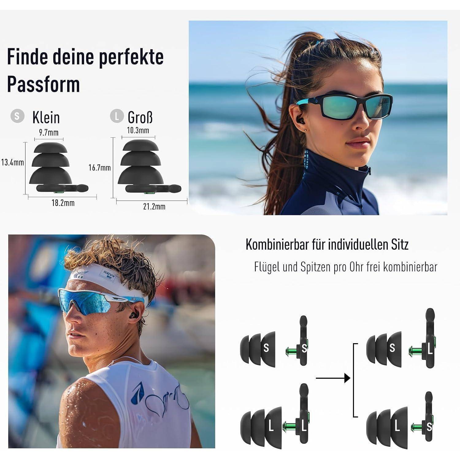 Hearprotek Schwimm-Ohrstöpsel für Erwachsene, 2 Paar wiederverwendbare Silikon-Ohrstöpsel wasserdicht für Schwimmen, Surfen, Duschen und Wasserspo