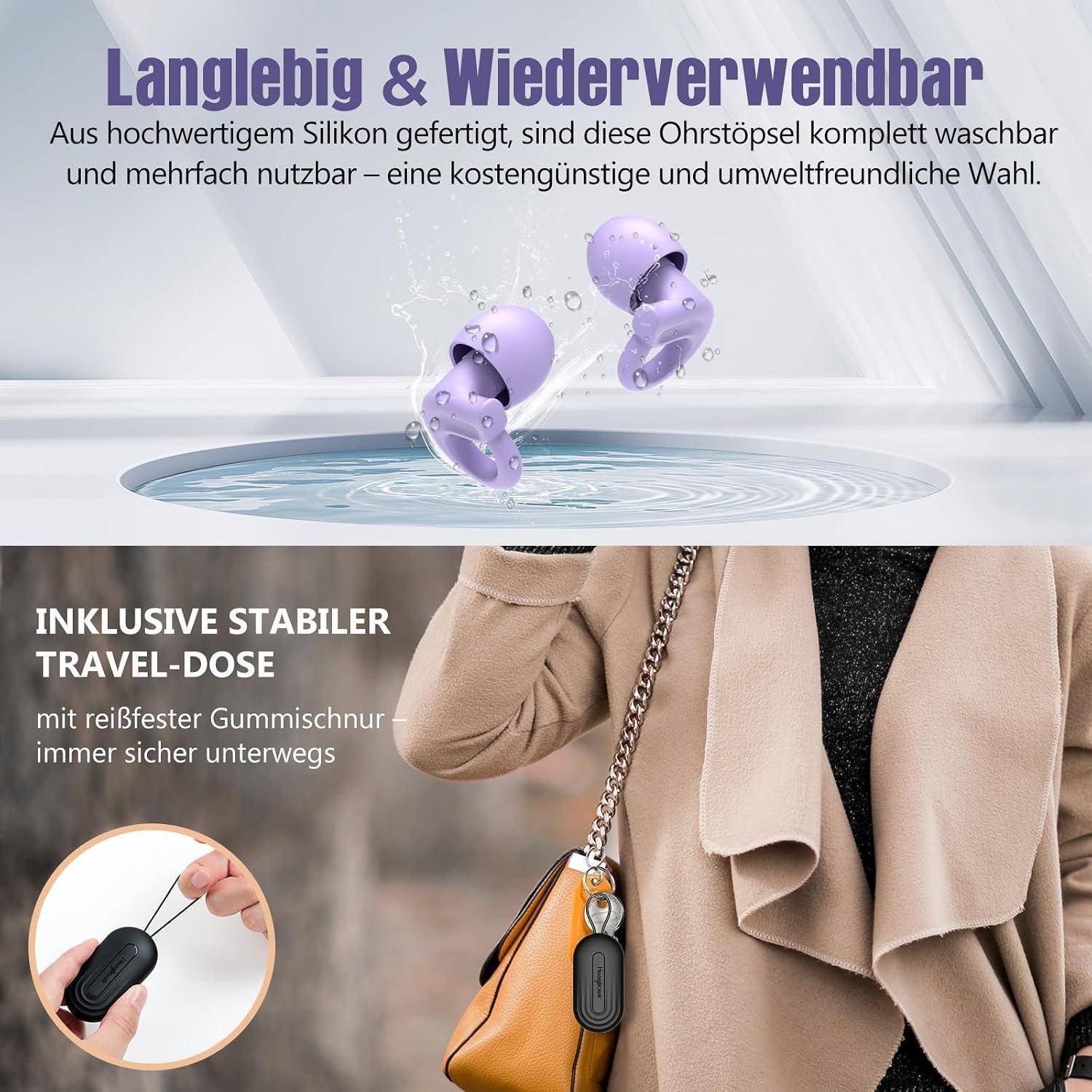 Hearprotek Ohrenstöpsel zum Schlafen, 29dB Silikon-Lärmschutzstöpsel 1 Paar, weiche Ohrenstöpsel zum Schlafen, Schnarchen, Lärmminderung, Autismu