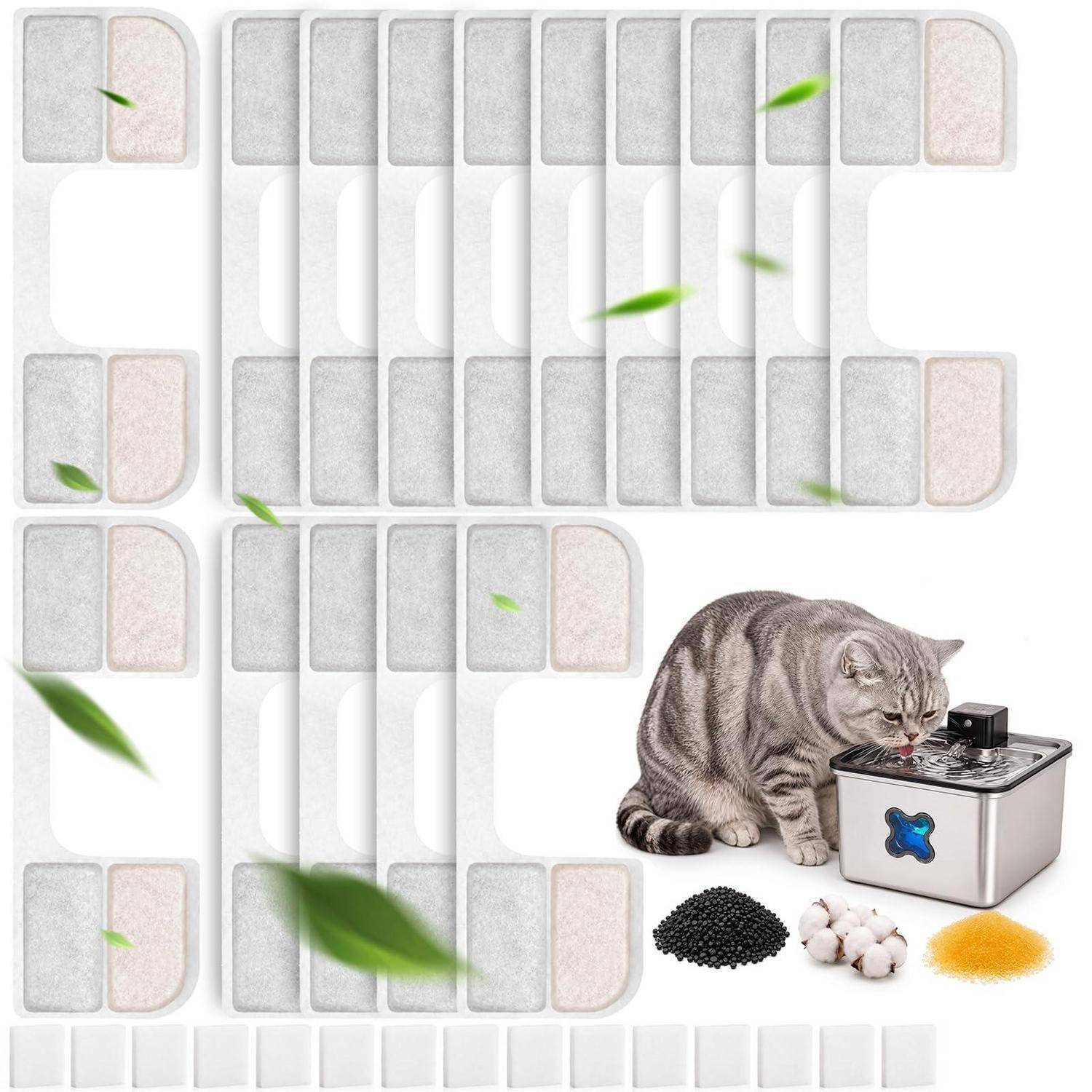 15 Packungen Katzenbrunnen Filter für FEELNEEDY FN-W17 3,2 L Edelstahl Katzenbrunnen, Trinkbrunnen Filter mit Aktivkohle & Ionenaustauscherharz