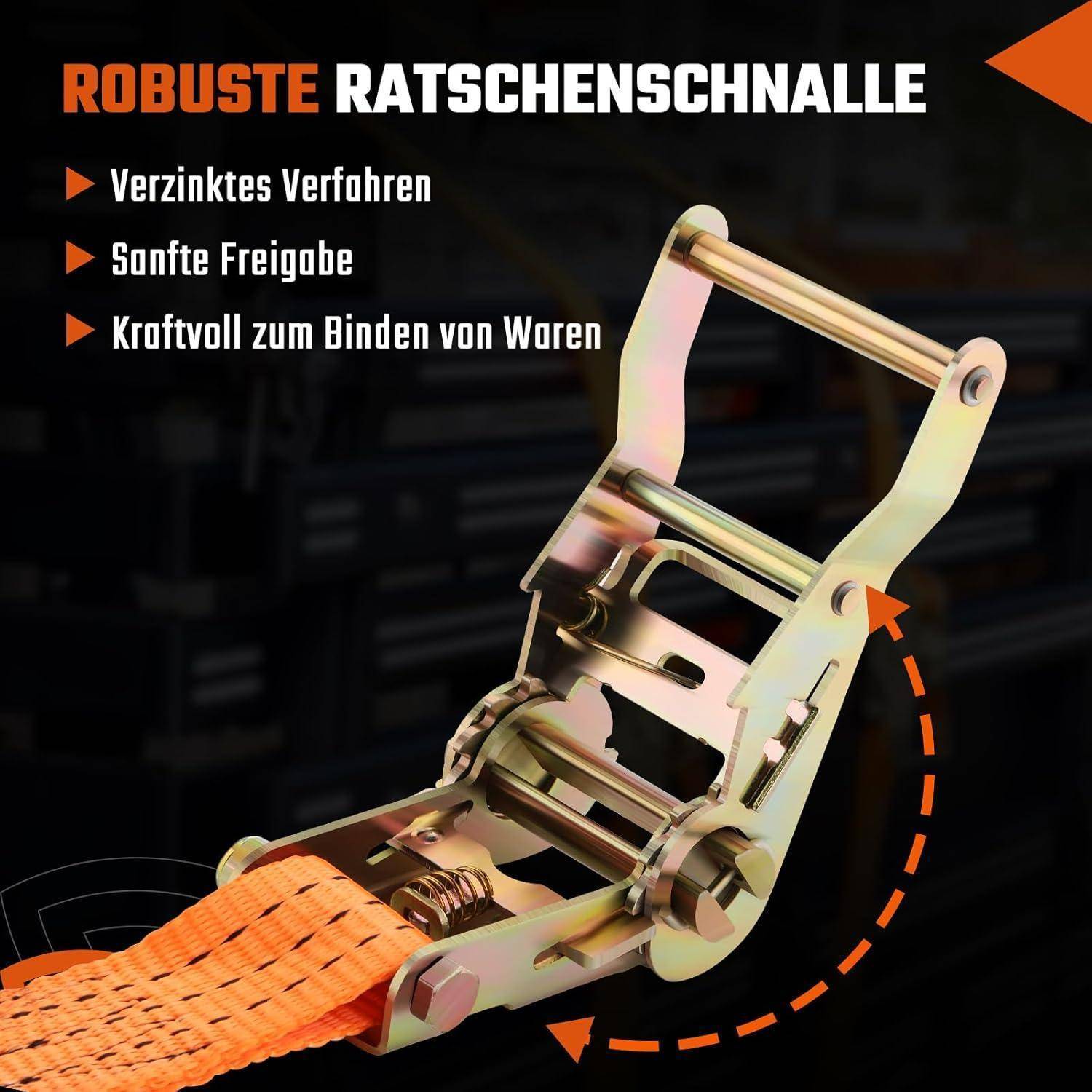 4 Stück Spanngurte mit Ratsche, 4m lang, 35mm breit, Ratschengurte, Belastbarkeit 2000 daN, Befestigungsgurt für Auto, Sackkarre, Motorrad, Gepäck