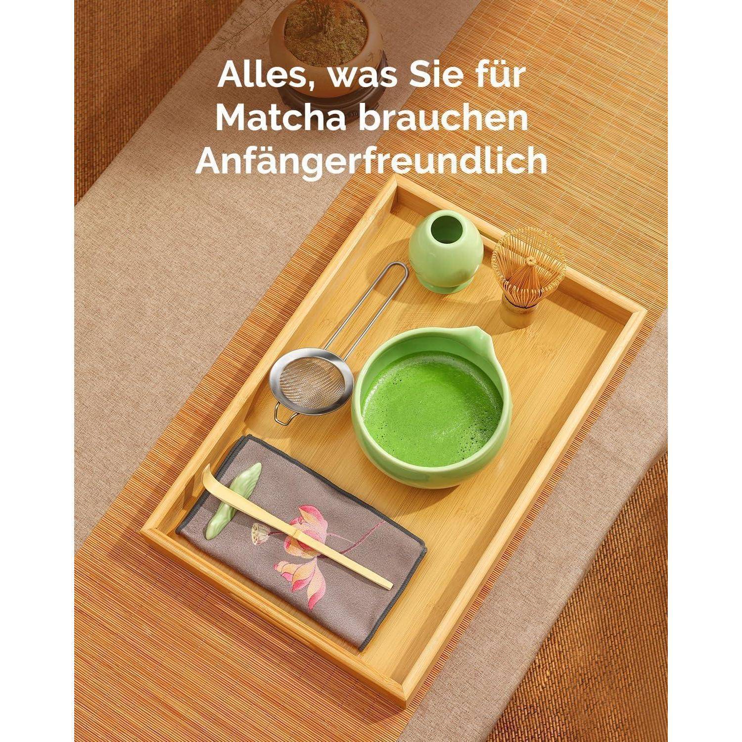 Maestri House Matcha Besen Set Geschenkset 7-Teilig in Grün | Japanisches Matcha Zubehör Set mit Ausgießer-Schale, Bambus Chasen & Halter, Hochwert