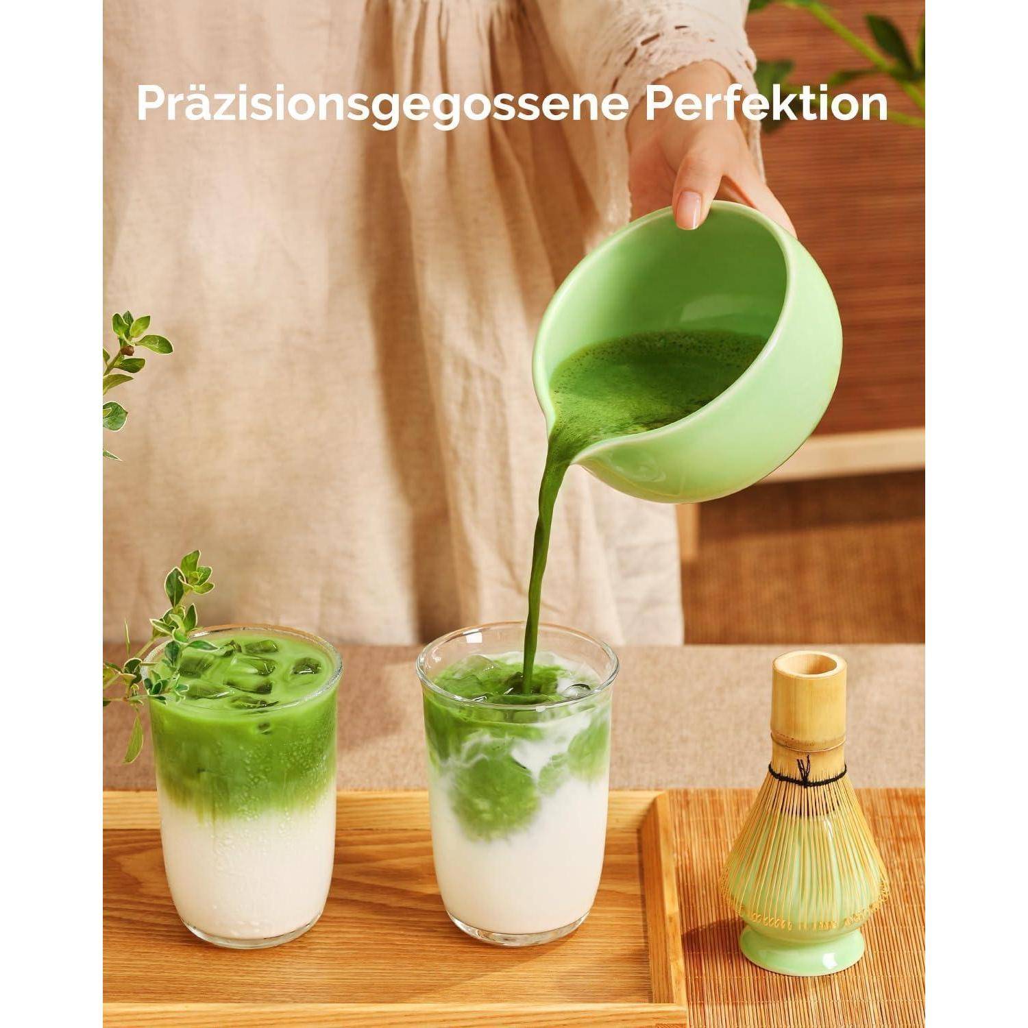 Maestri House Matcha Besen Set Geschenkset 7-Teilig in Grün | Japanisches Matcha Zubehör Set mit Ausgießer-Schale, Bambus Chasen & Halter, Hochwert
