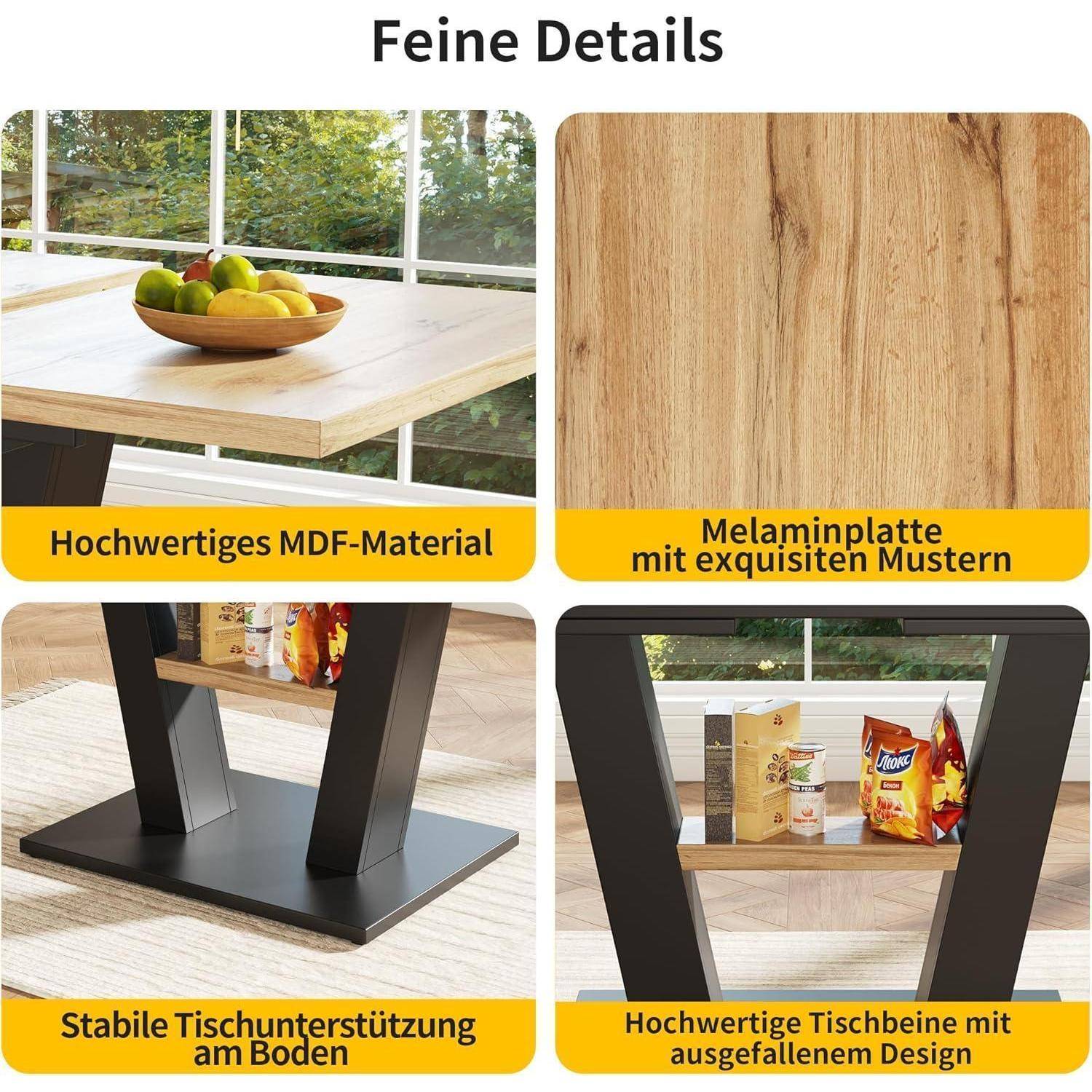 Esstisch Ausziehbar, Küchentisch Esszimmertisch, Esszimmertisch Ausziehbar für Küche und Wohnzimmer (Naturfarbe+Schwarz)