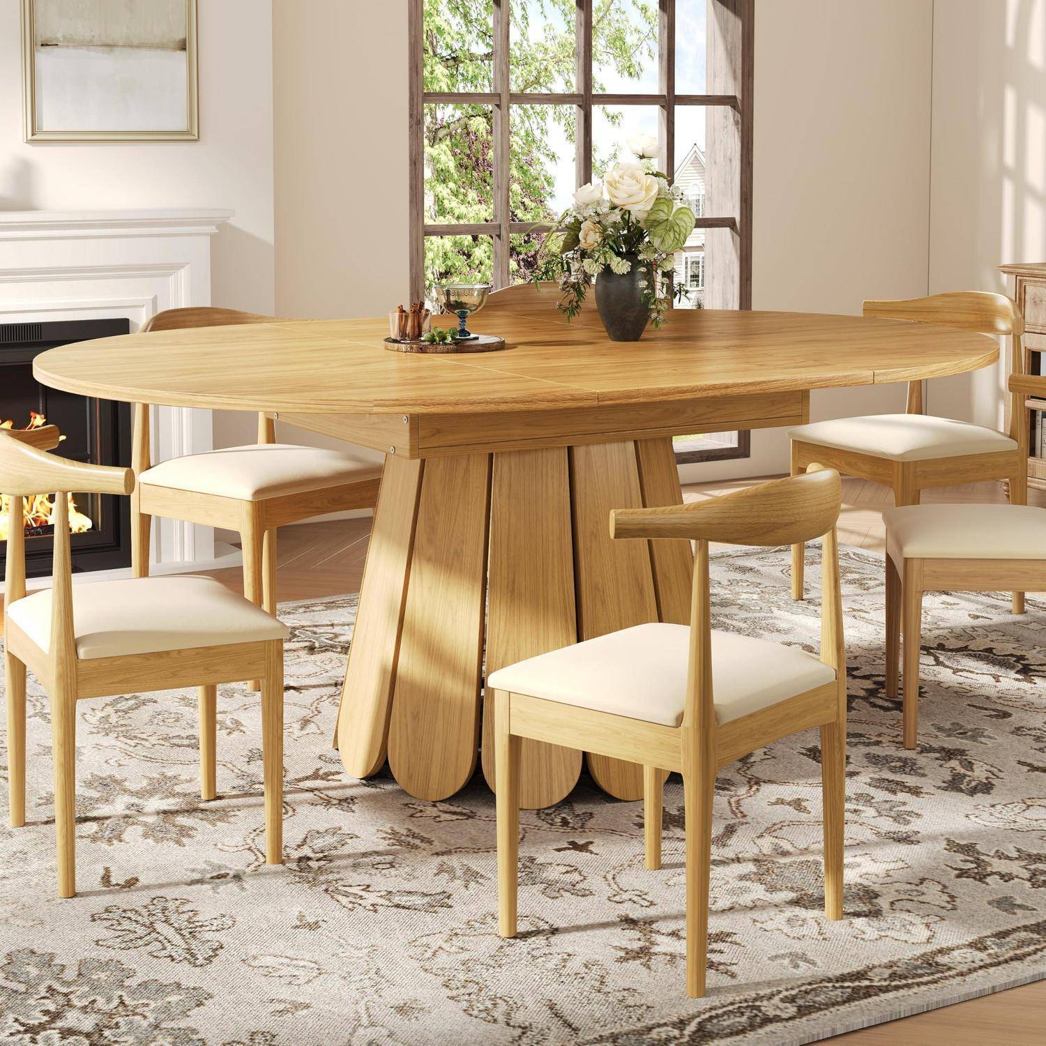 Esstisch Rund Ausziehbar, Stabiles Gestell, Esstisch Rund Holz 118-158 x 118 x 76 cm, Innenliegende Einlegeplatte, Esszimmertisch Ausziehbar, Platz