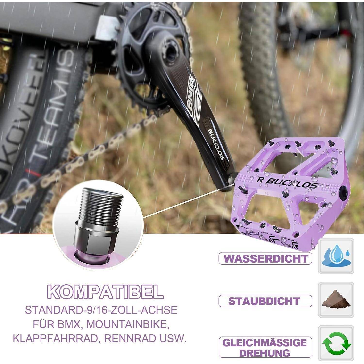 Nylon Plattform Fahrradpedale - 9/16" | Große Plattform mit rutschfesten Pins, leichtes Nylon, 9/16" Achse passend für MTB, Rennrad, Gravel &amp; Hybrid
