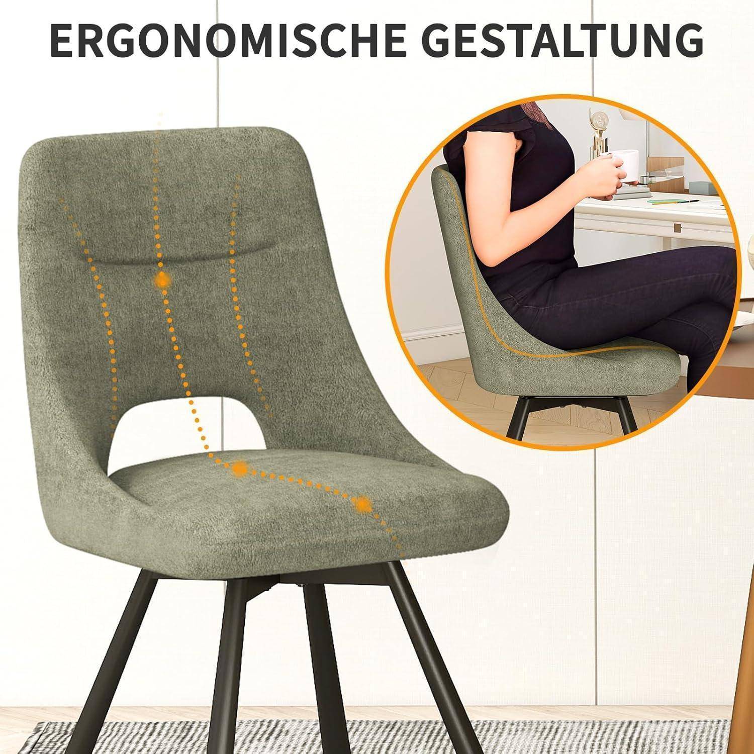 Esszimmerstühle Drehbar 2er Set, 360° Drehbare Stuhl, Moderne Gepolsterte Küchenstühle mit Durchbrochene Rückenlehne, für Küche, Esszimmer, Sch