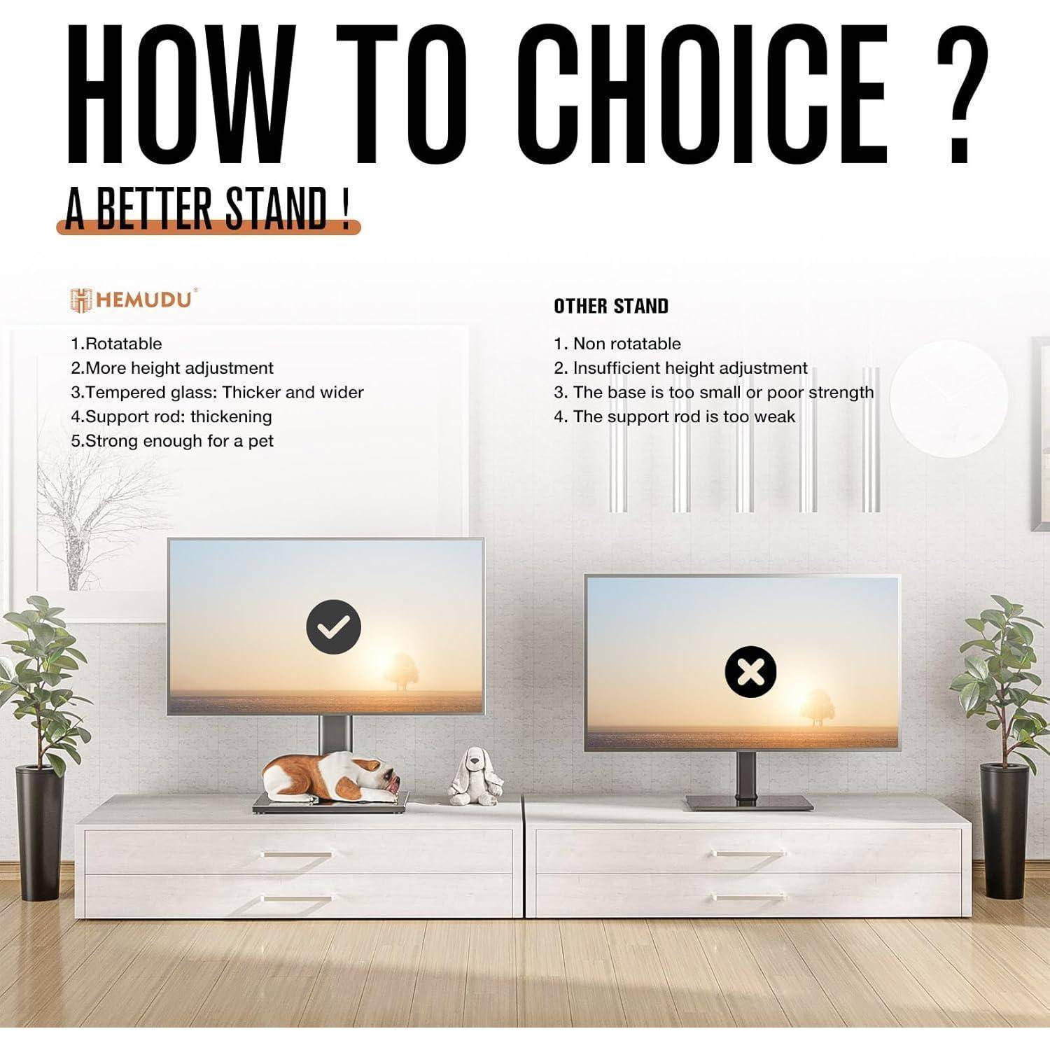 Universal TV-Ständer/Basistisch-TV-Ständer, 27 bis 60 Zoll verstellbar, 9-Stufen-Höhe, schwere gehärtete Glasplatte, 40 kgs-Bildschirm, HT06B-001P