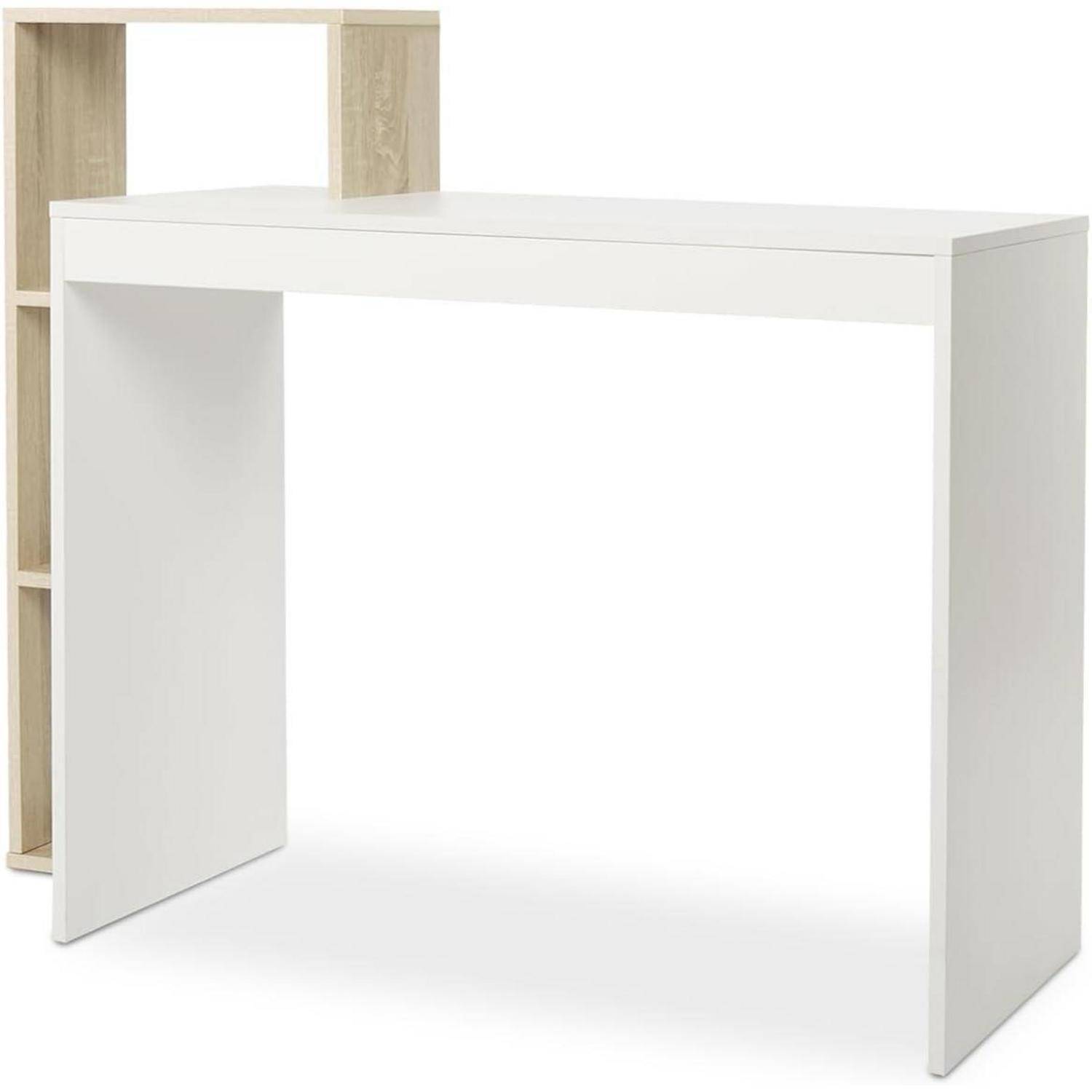 Mondeer Kleiner Schreibtisch, Moderner Computertisch mit 3-stöckiges Regal, Platzsparend, 110 x 40 x 92 cm, Geeignet für Heimbüro Arbeitszimmer Kle