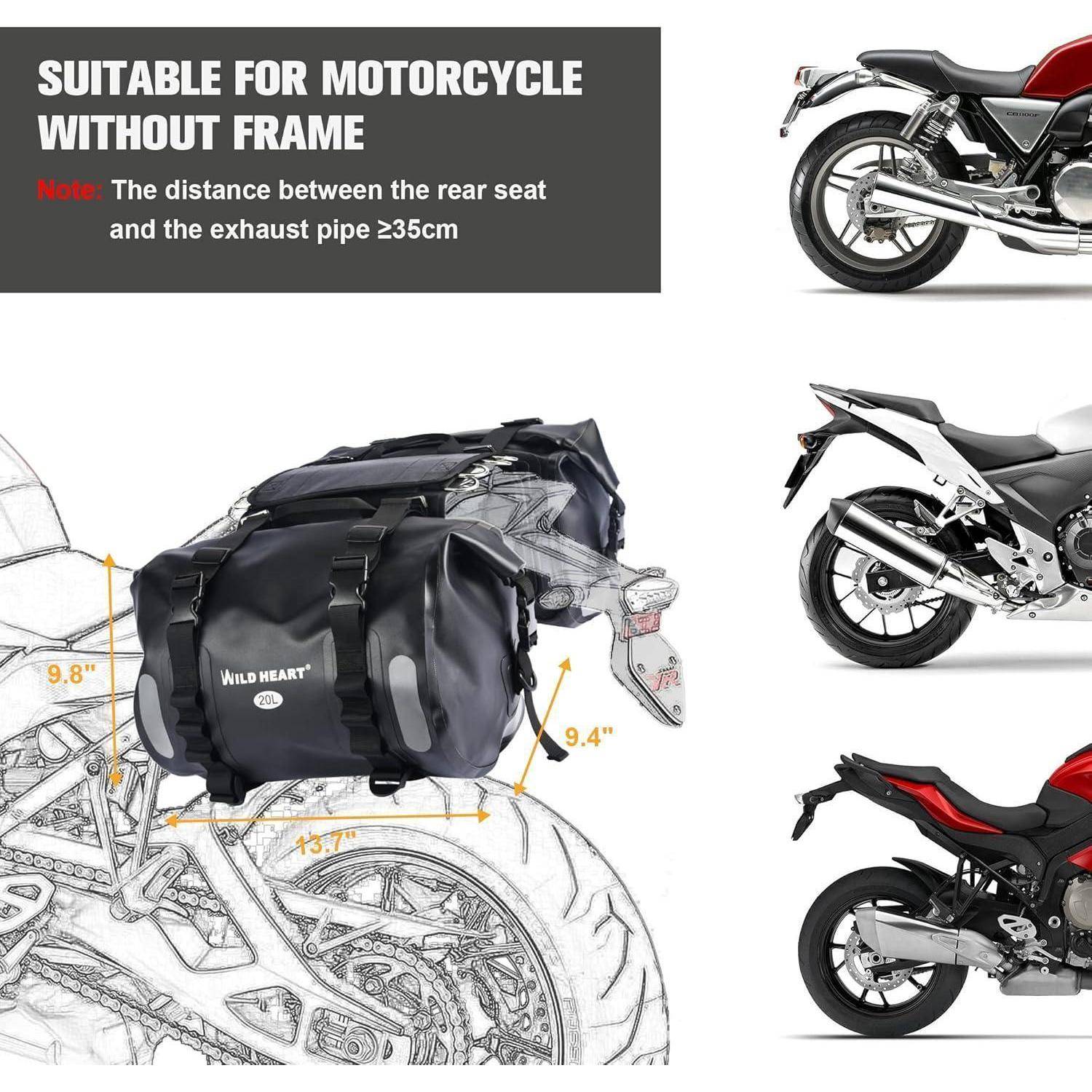 WILD HEART wasserdichte Tasche Motorrad Satteltasche 40L（20L*2 Tankrucksack Motor Seitentasche (Schwarz) 36x25 cm Schwarz