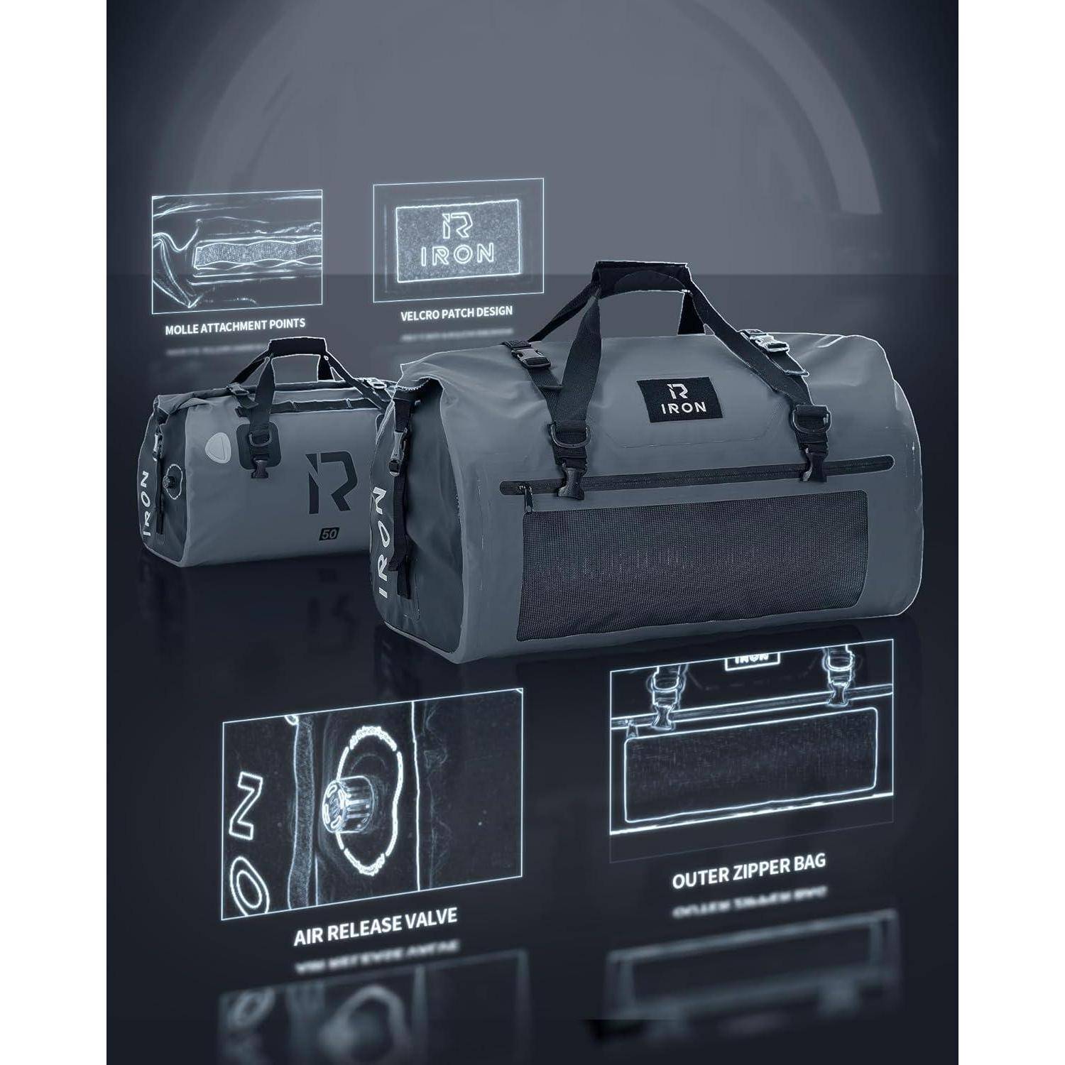 BORLENI Motorrad Hecktasche Gepäckrolle wasserdicht 50L – Premium Motorradtasche mit Rolltop, Reflektoren &amp; MOLLE-System, als Reisetasche/Satteltas