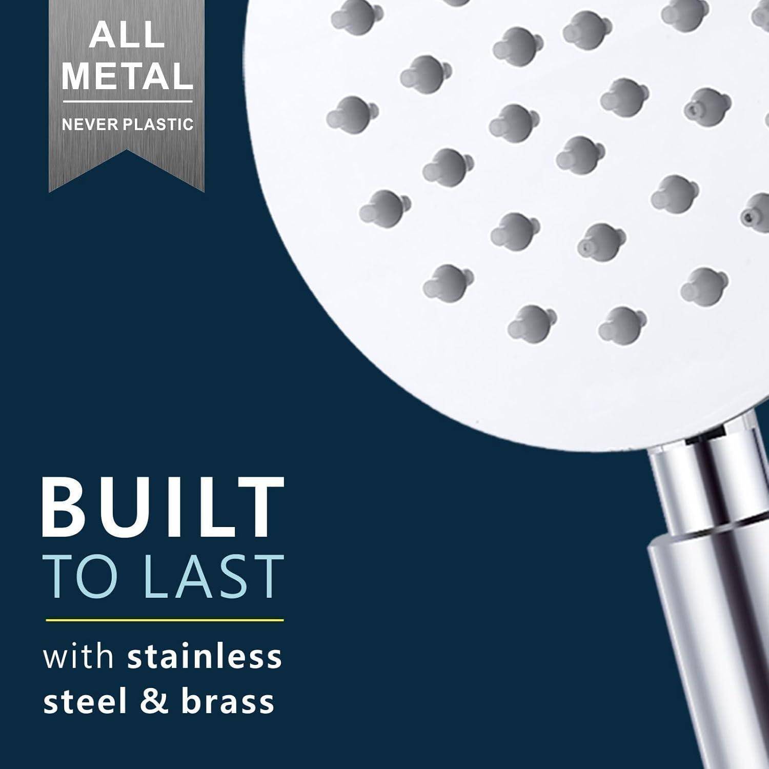 Handbrause Komplett aus Metall, Hochdruck-Duschköpfe von Voolan, Einfache Handbrause aus Chrom mit Teflonband, Hoher Durchfluss auch bei Niedrigem