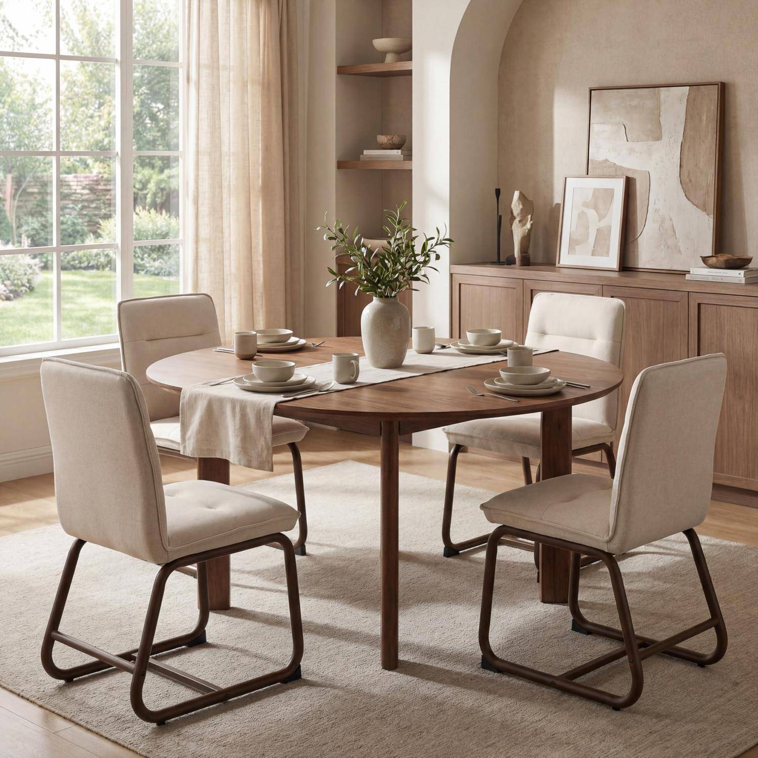 Ya-Home Esszimmerstühle 4er Set, Moderne Küchenstühle mit Metallgestell Polsterstühle für Esszimmer, Leinen, Beige Beige-4 4