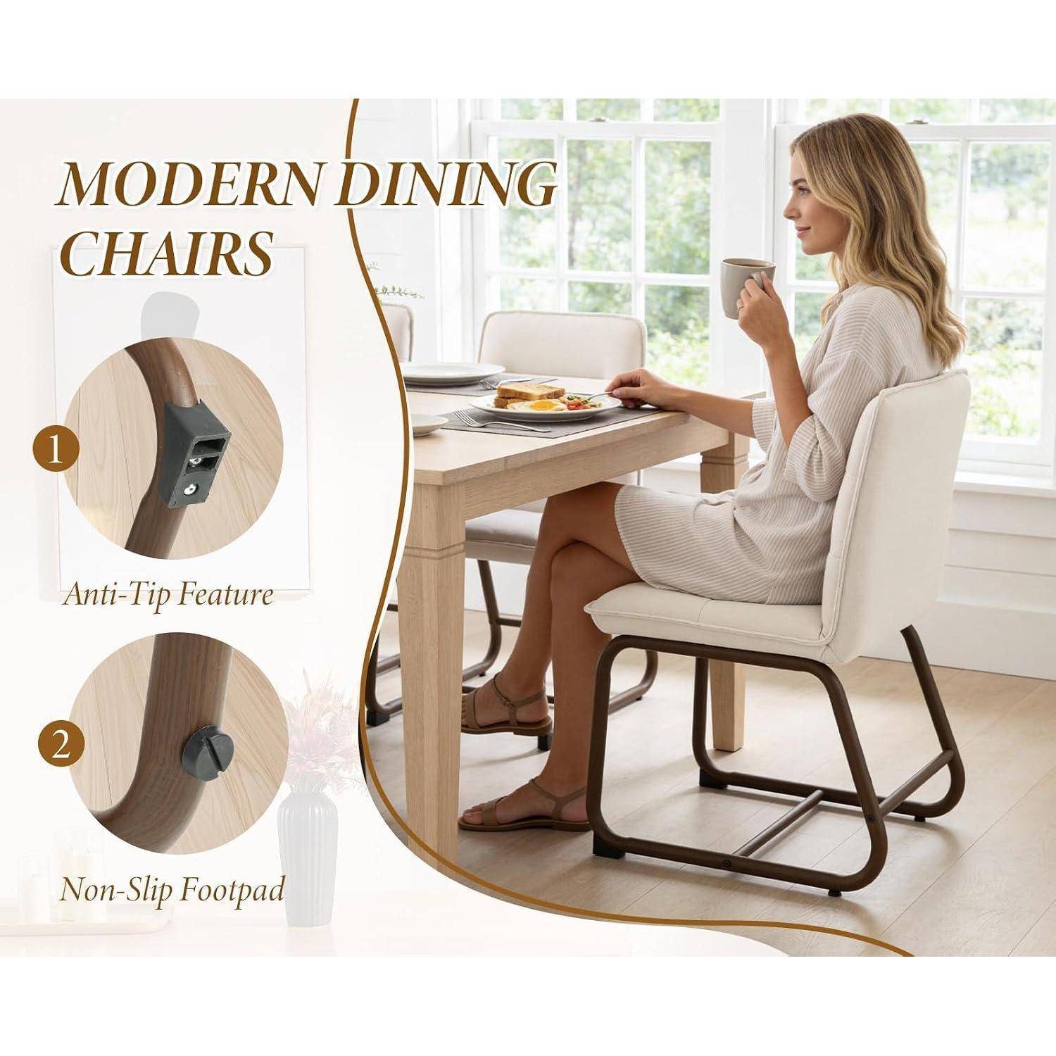 Ya-Home Esszimmerstühle 4er Set, Moderne Küchenstühle mit Metallgestell Polsterstühle für Esszimmer, Leinen, Beige Beige-4 4