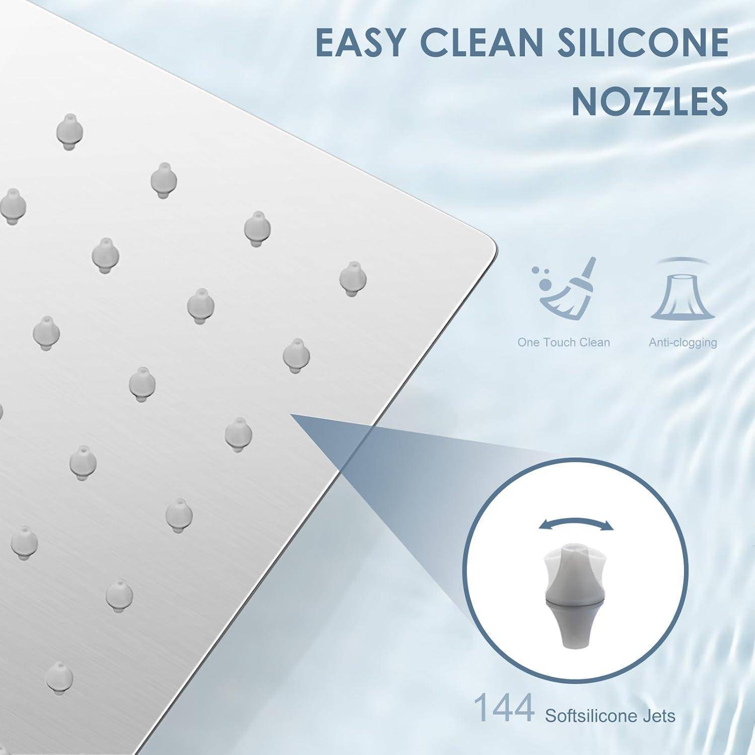 30CM Duschkopf Regendusche Groß Gebürstetes Nickel, 304 Edelstahl Wasserfall Duschkopf Wassersparend, Mit 144 Anti Kalk Düsen, 360° Verstellbarer