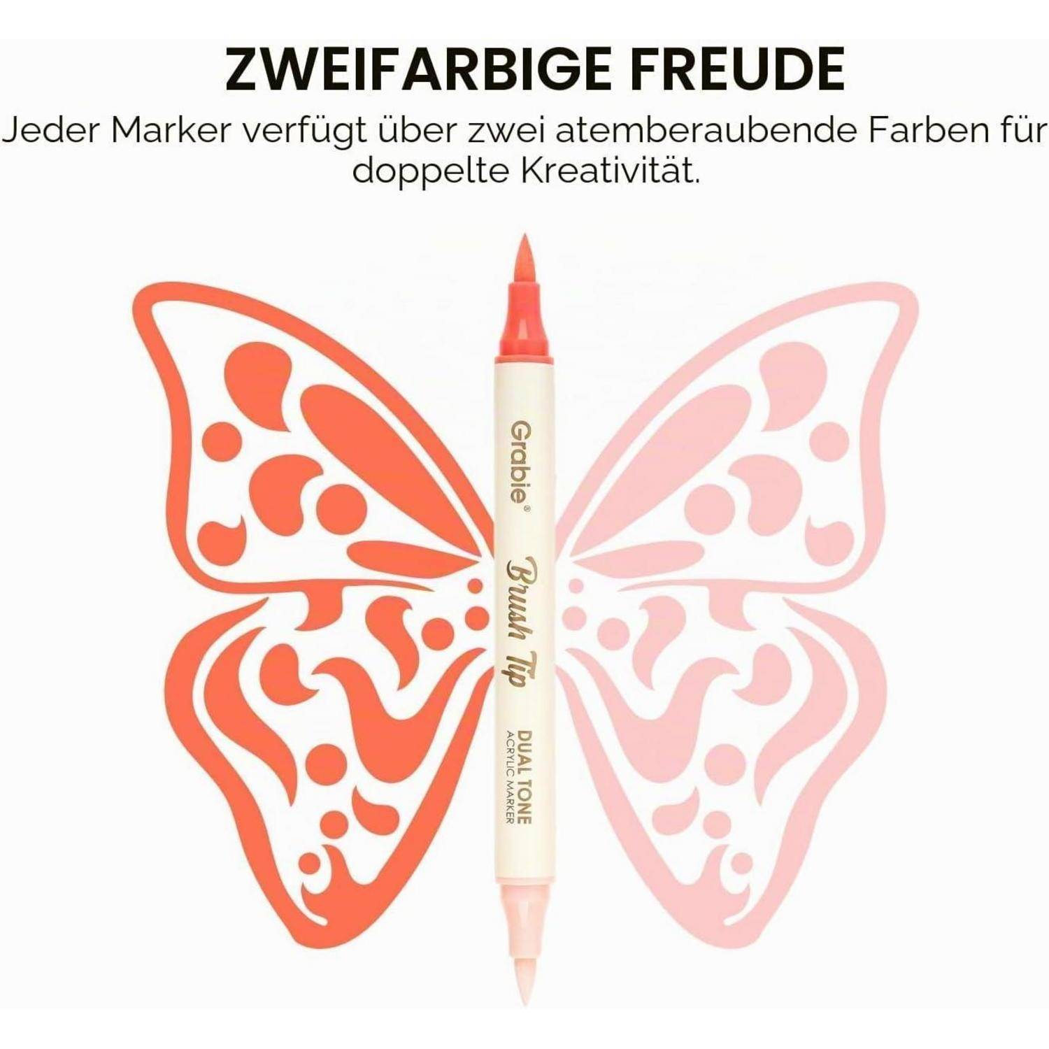 Grabie 120 Farben Acrylstifte, 60er Pack Doppelspitze Pinselstifte | 120 Farben/60 Marker, Doppelspitze mit Pinsel-Effekt, Wasser-Acryltinte für