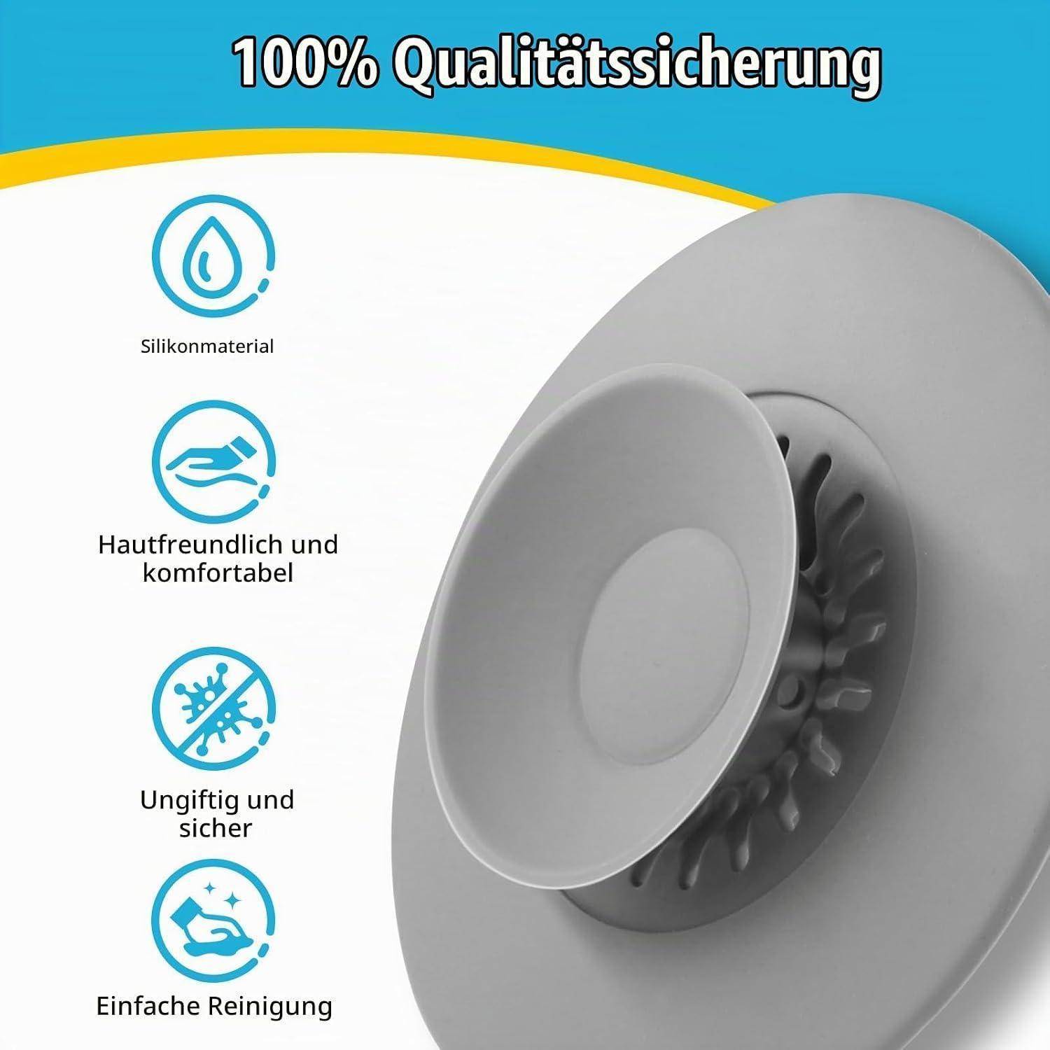 HUAERSICO Universal Abflussstopfen Silikon - Waschbeckenstöpsel mit Sieb | Badewannenstöpsel mit Haarsieb Funktion, Praktisches Abflusssieb für Was