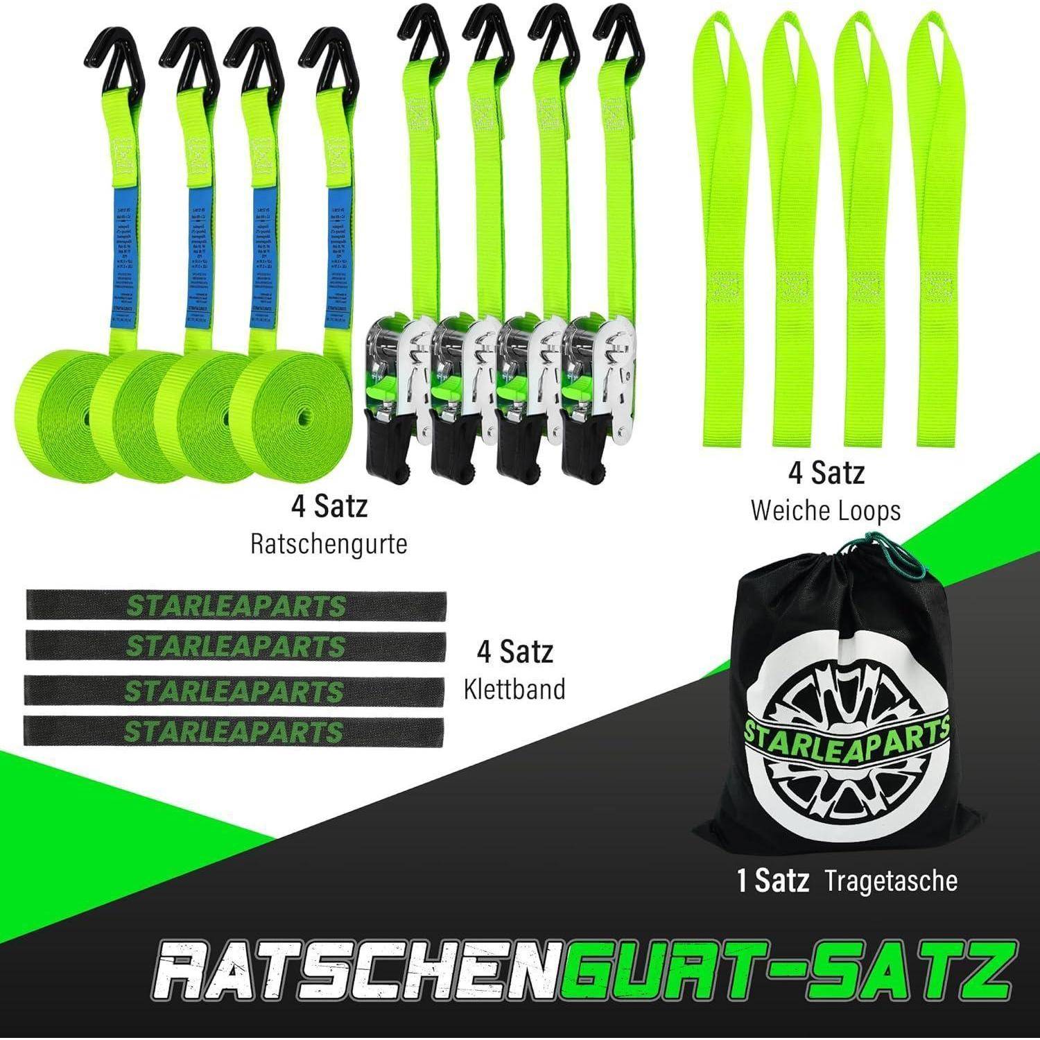 StarLeaparts Spanngurte mit Ratsche 4 Stück, 900kg Bruchfestigkeit - 25mm x 4m Zurrgurte mit Ratschen Satz, Spanngurte mit Haken für Motorrad, Umzug