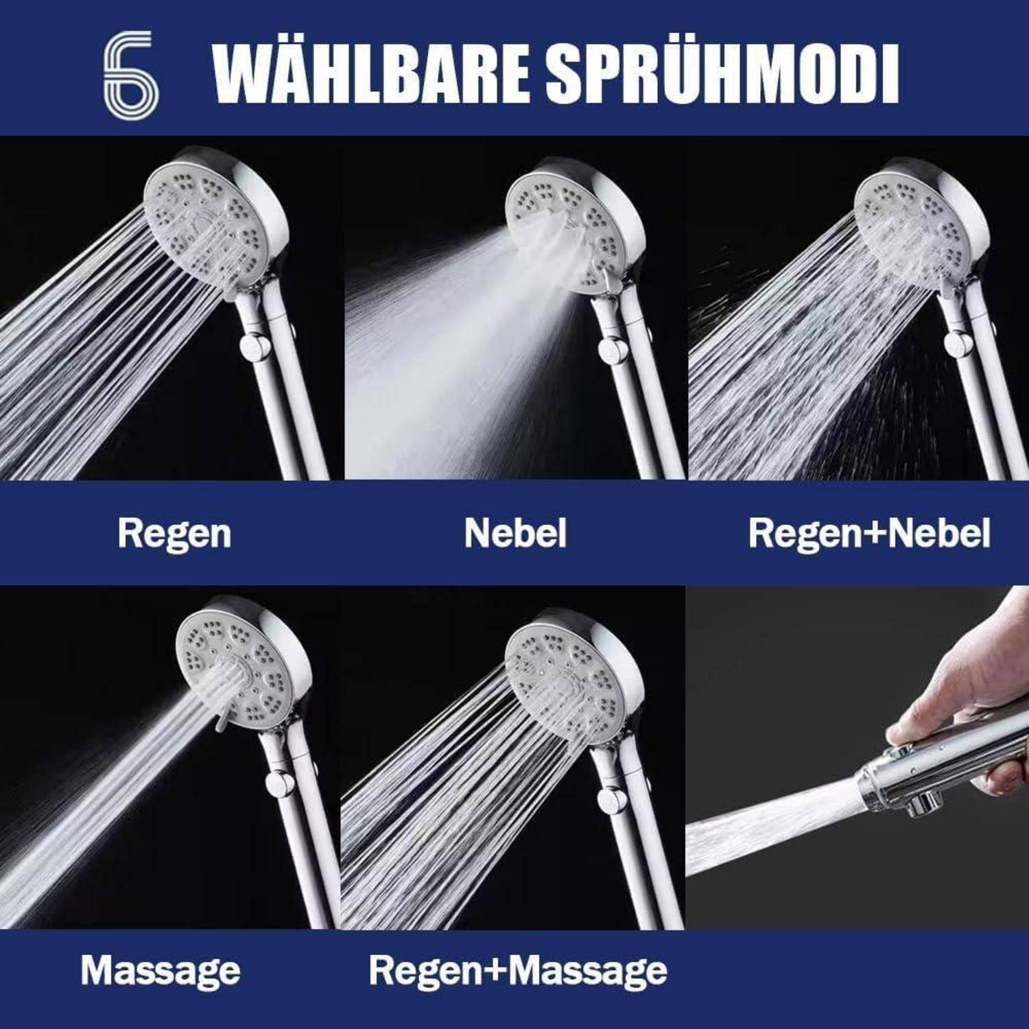 Duschkopf mit Schlauch 1.5m, Duschkopf Wassersparender, Sparduschkopf, 5 Strahlarten Wassersparender Handbrause Mit Stoppfunktion, Duschbrause mit